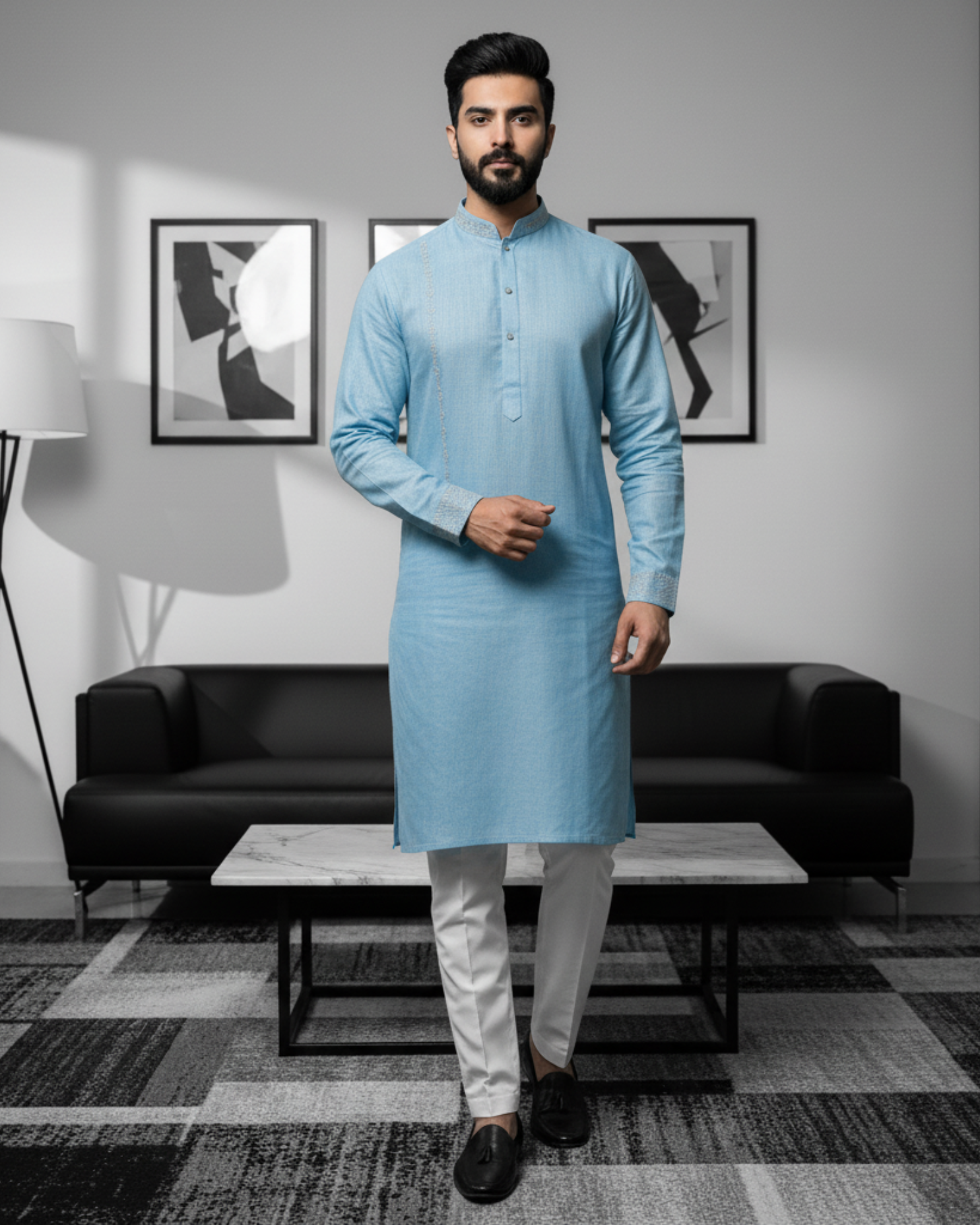 Azure Blue – Pure Hand-Woven Khadi Unstitched Suit