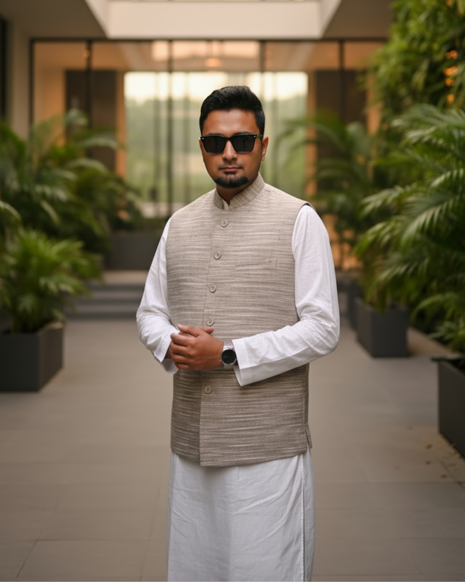 Hand-Woven Khaadi Nehru Jacket