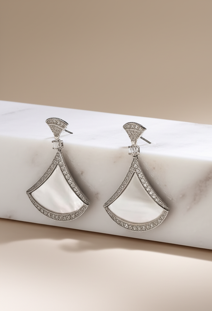 Lustrous White Stone Earrings
