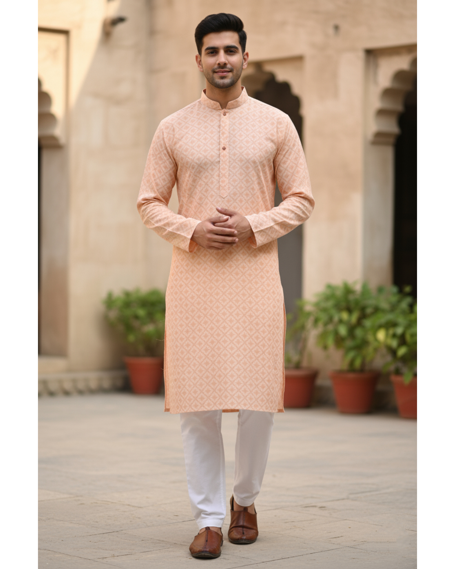 Sahara Peach – Pure Hand-Woven Indian Khadi Unstitched Suit