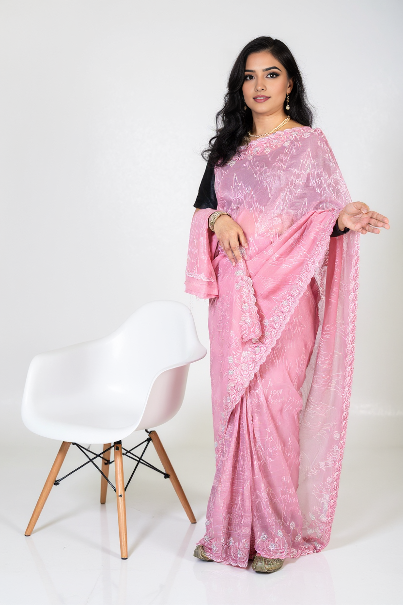 Pure Organza Silk Ready-to-Wear Saree with Unstitched Blouse