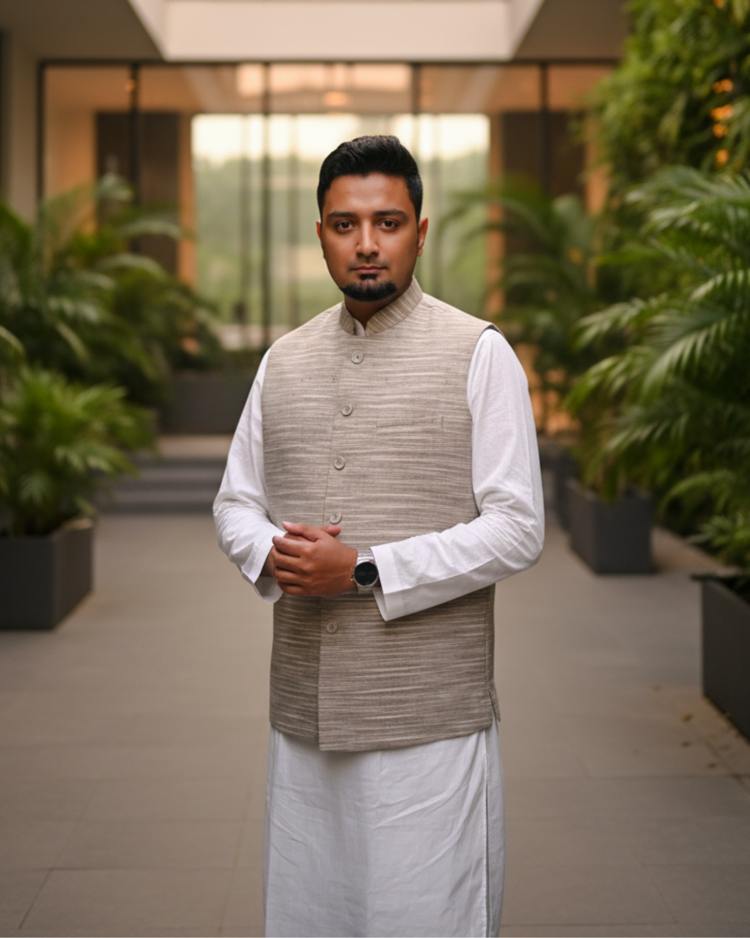Hand-Woven Khaadi Nehru Jacket