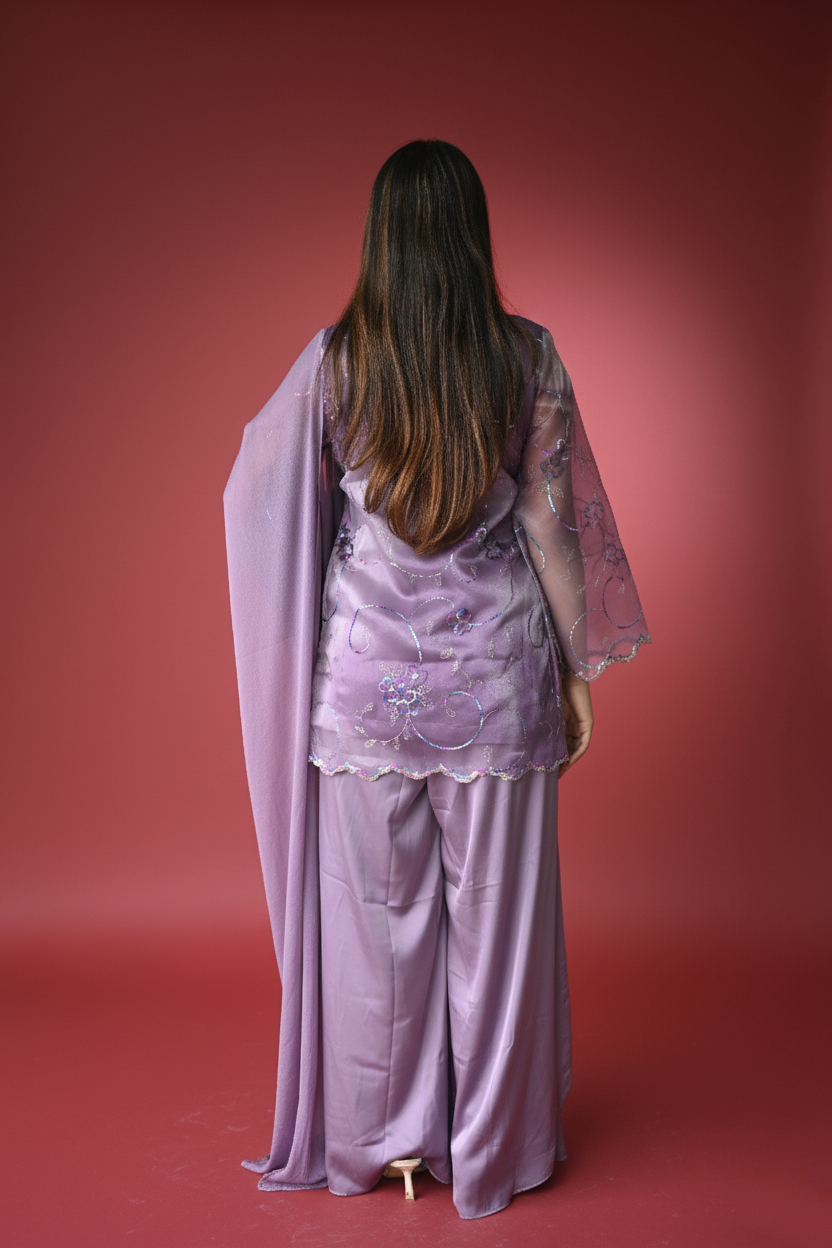 Twilight Bloom – Luxe Organza & Silk Ensemble