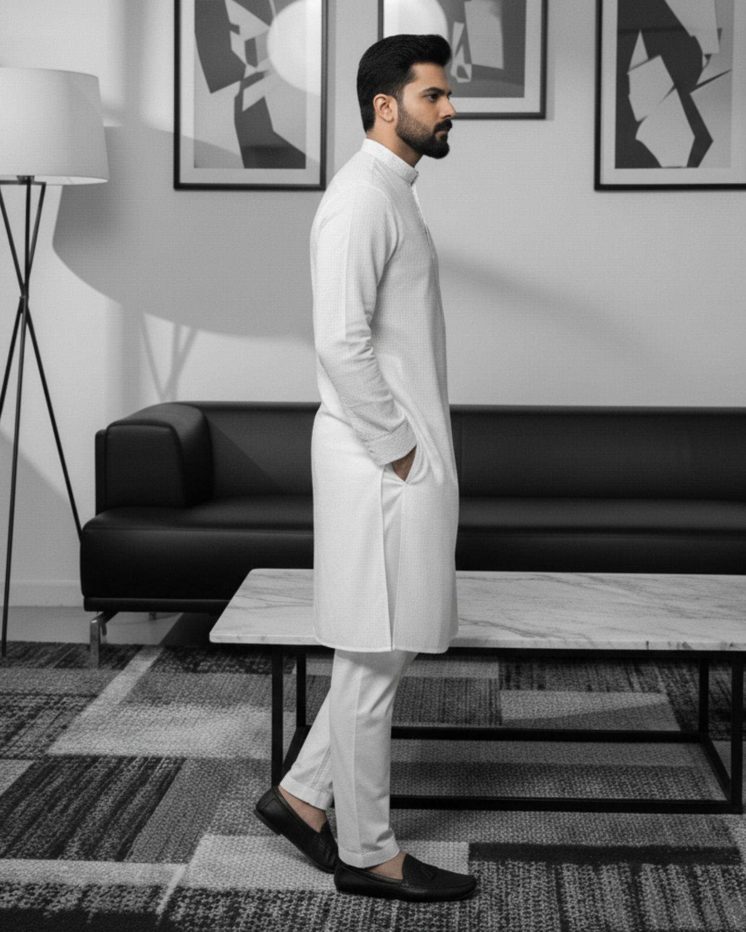  Pristine White – Pure Hand-Woven Khadi stitched Suit