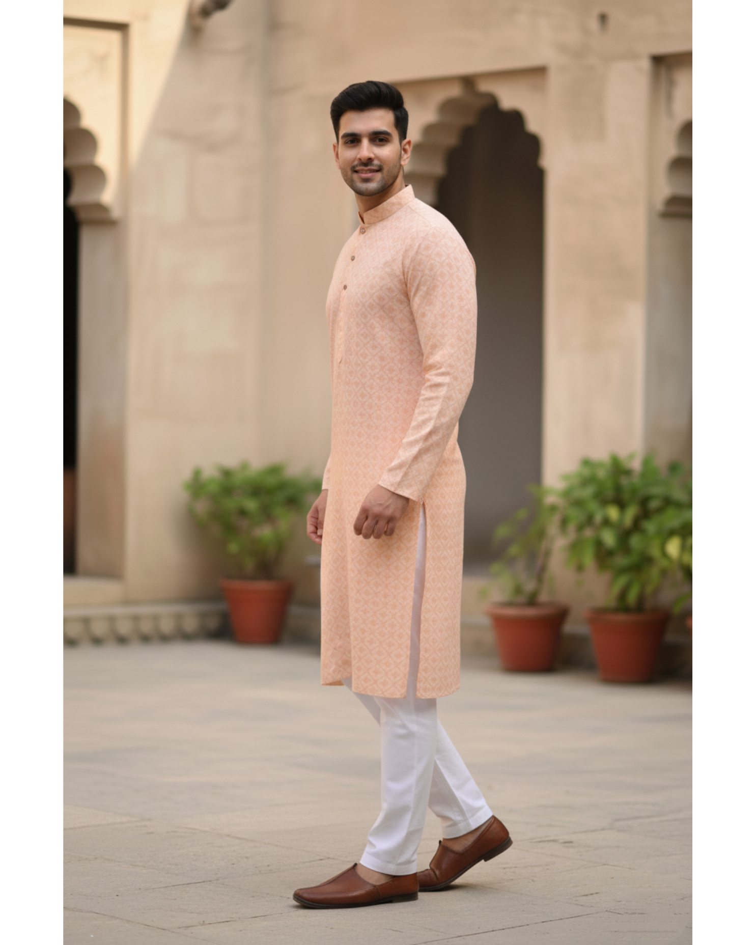 Sahara Peach – Pure Hand-Woven Indian Khadi Unstitched Suit