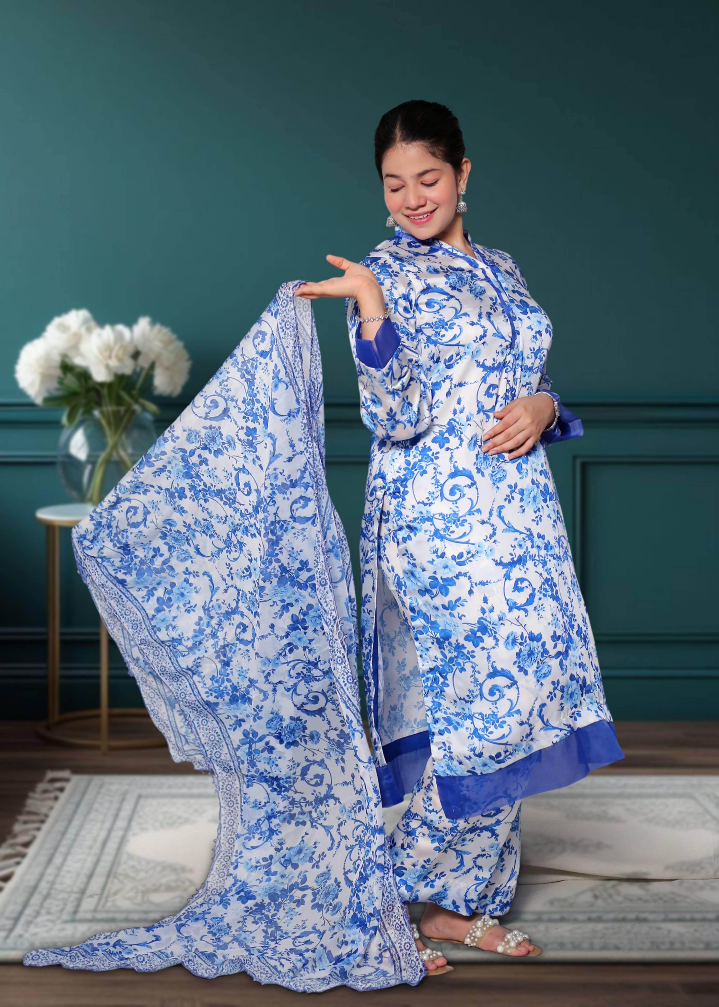 Silk Kurta Pant Dupatta Set | Ready to Wear