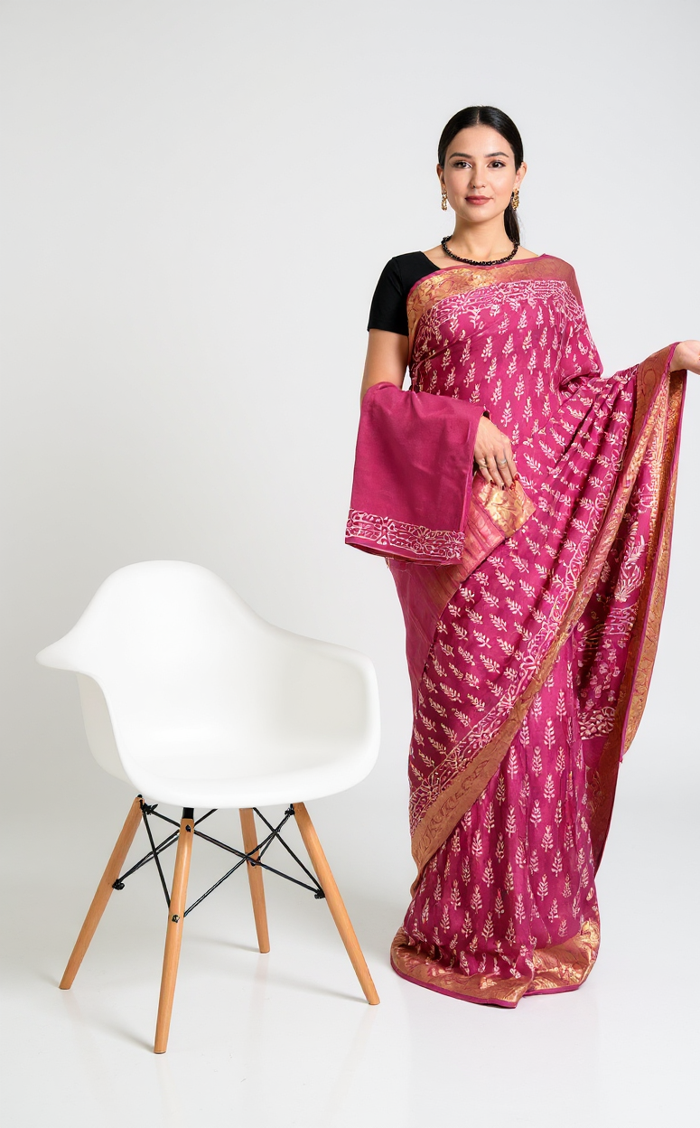 Ready-to-Wear Crepe Silk Saree with Unstitched Blouse