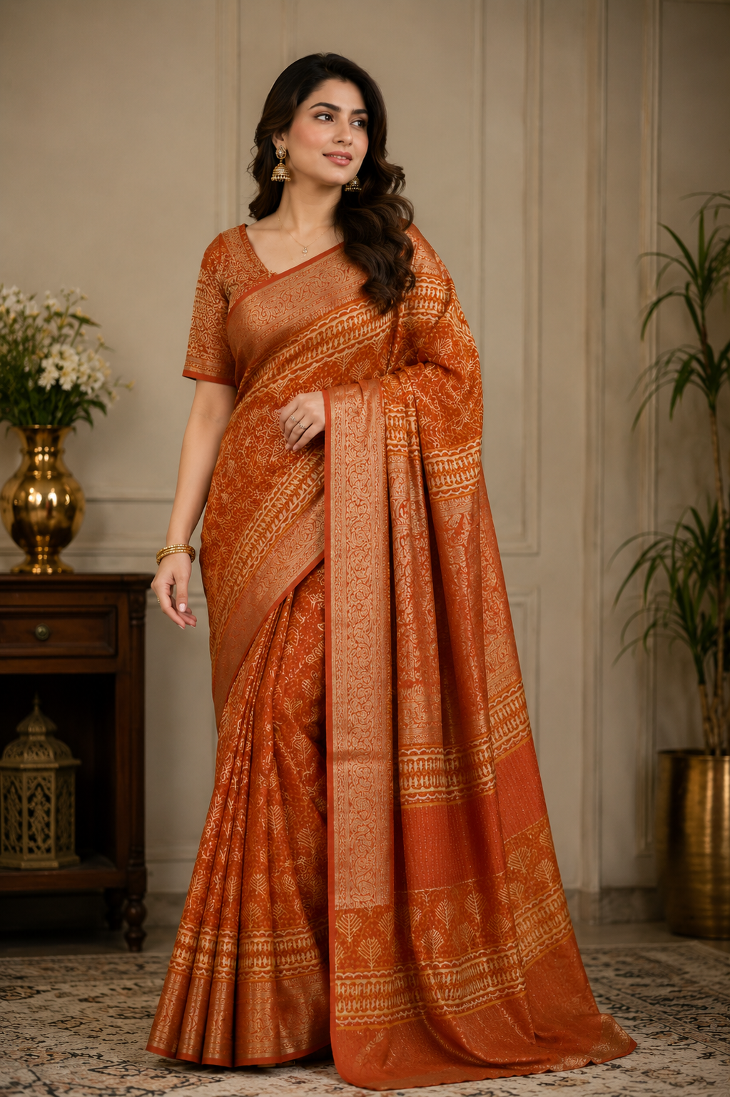 Pure Crepe Silk Ready-to-Wear Saree with Matching Unstitched Blouse & Zari Border