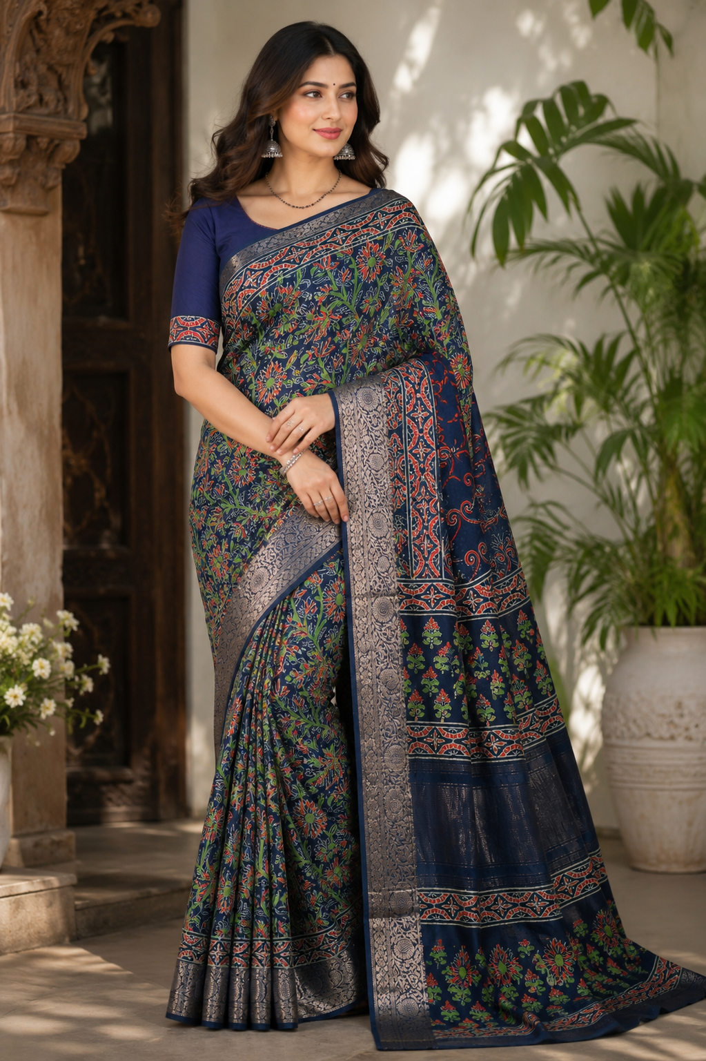 Pure Kalamkari Ready-to-Wear Saree with Unstitched Blouse