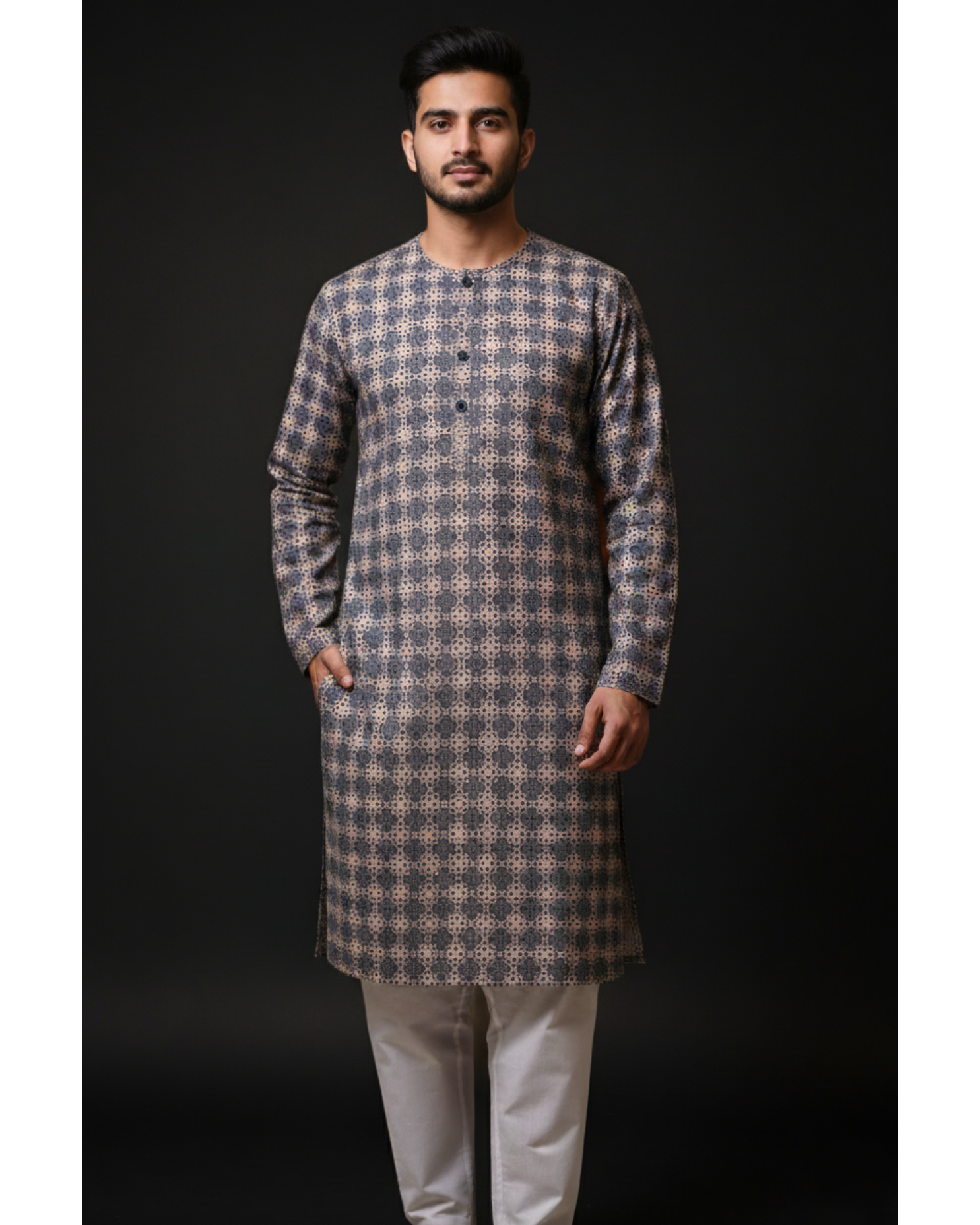 Royal Navy Mosaic – Pure Hand-Woven Khadi Unstitched Suit