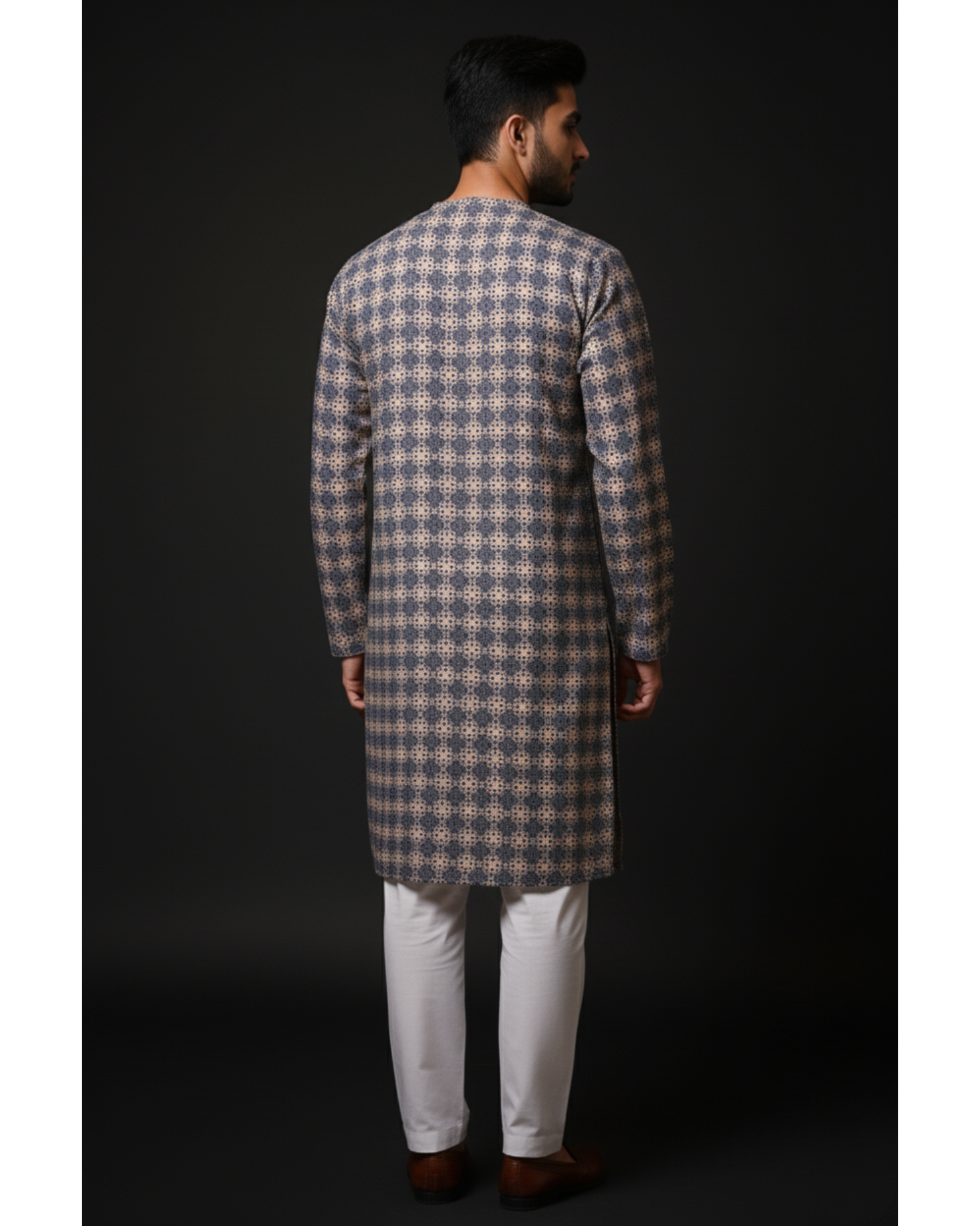 Royal Navy Mosaic – Pure Hand-Woven Khadi Unstitched Suit