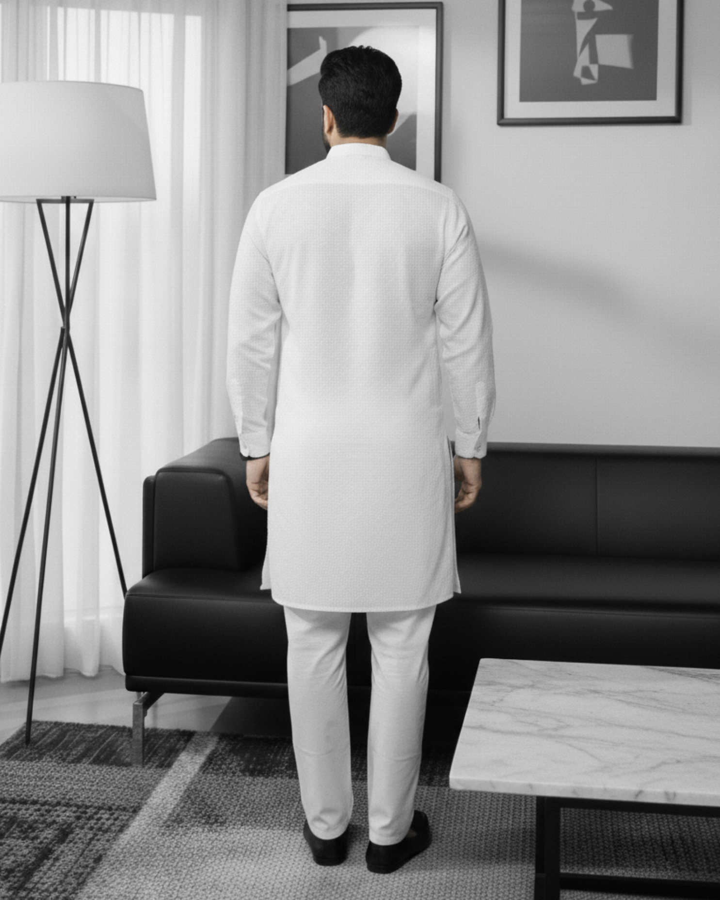  Pristine White – Pure Hand-Woven Khadi stitched Suit