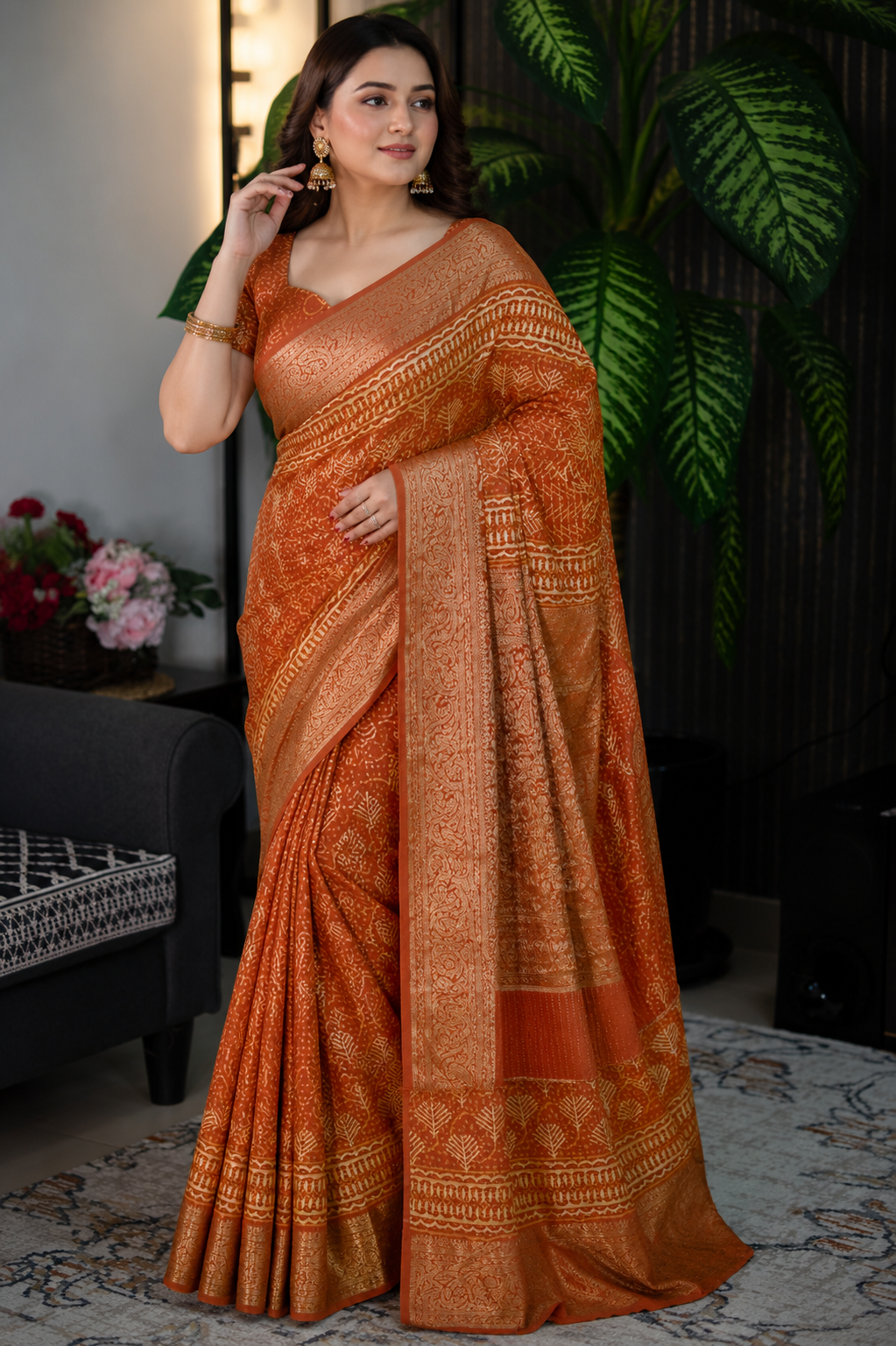 Pure Crepe Silk Ready-to-Wear Saree with Matching Unstitched Blouse & Zari Border