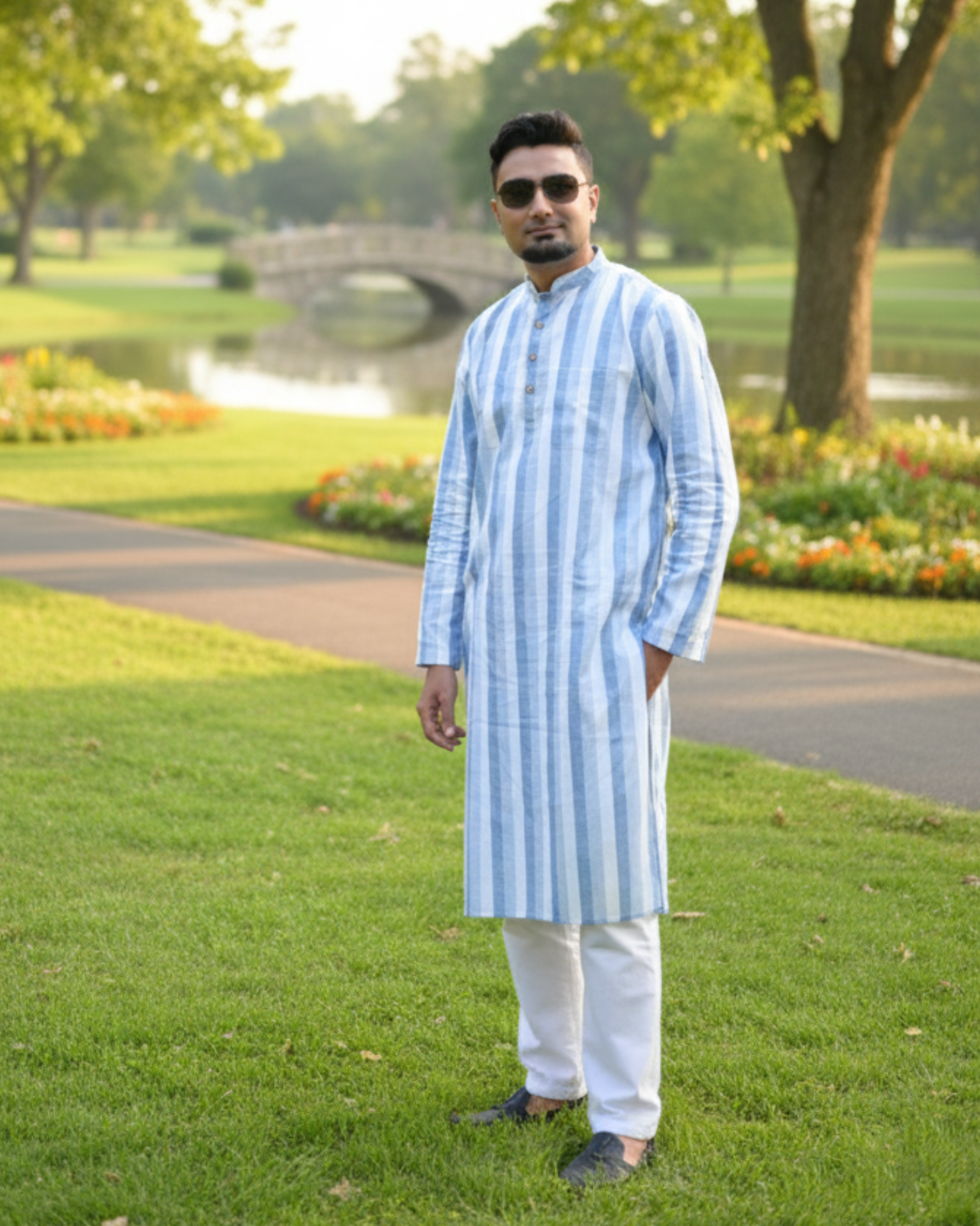 Striped Khaadi Kurta with Classic Cotton Pyjama