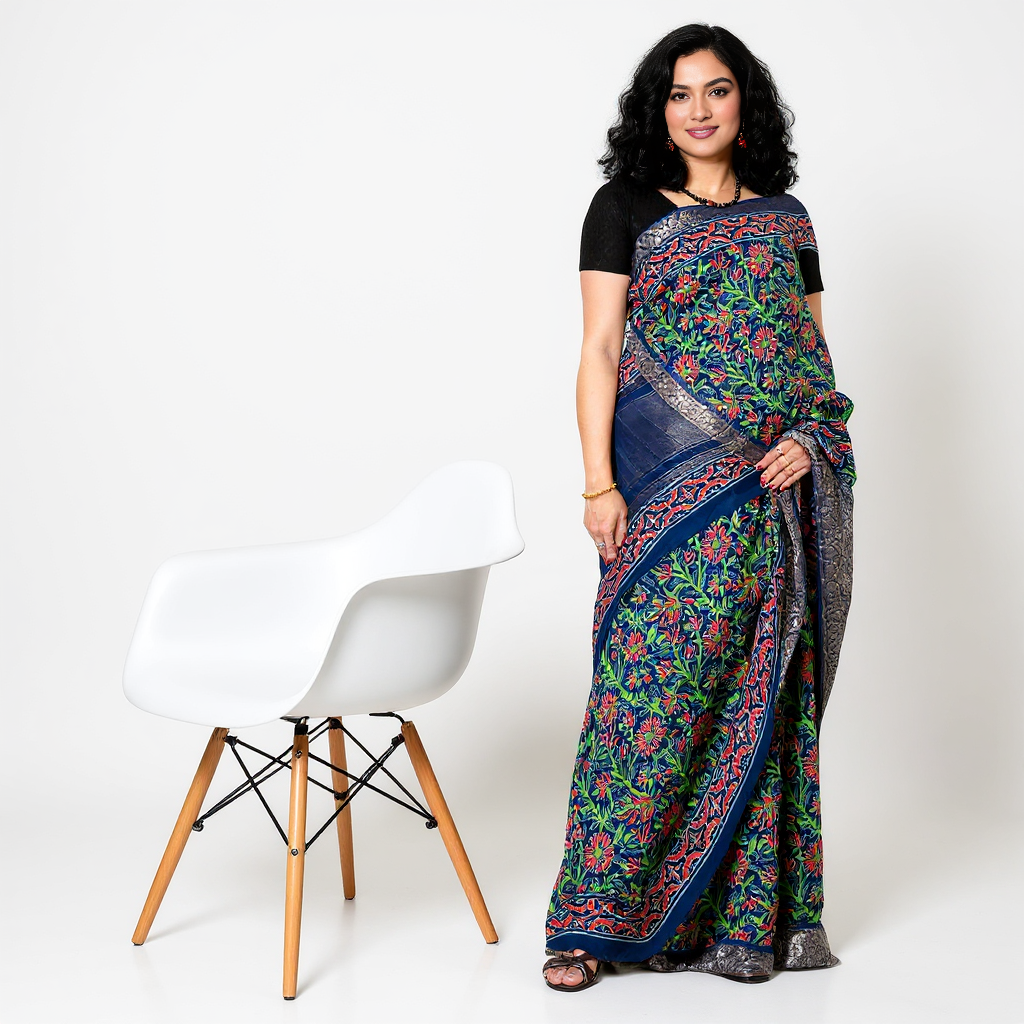 Pure Kalamkari Ready-to-Wear Saree with Unstitched Blouse