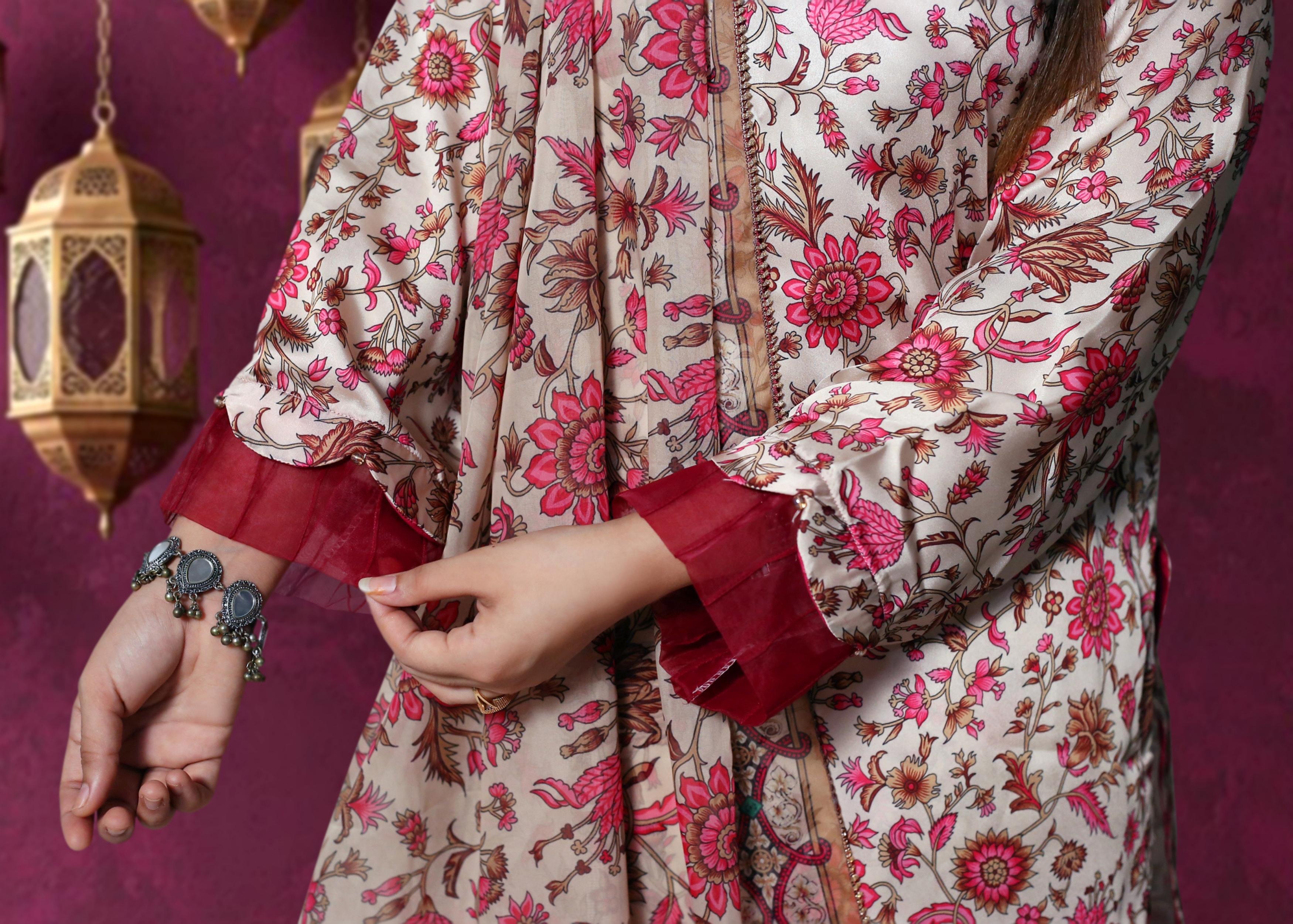 Charmeuse Silk Ensemble with Chiffon Dupatta