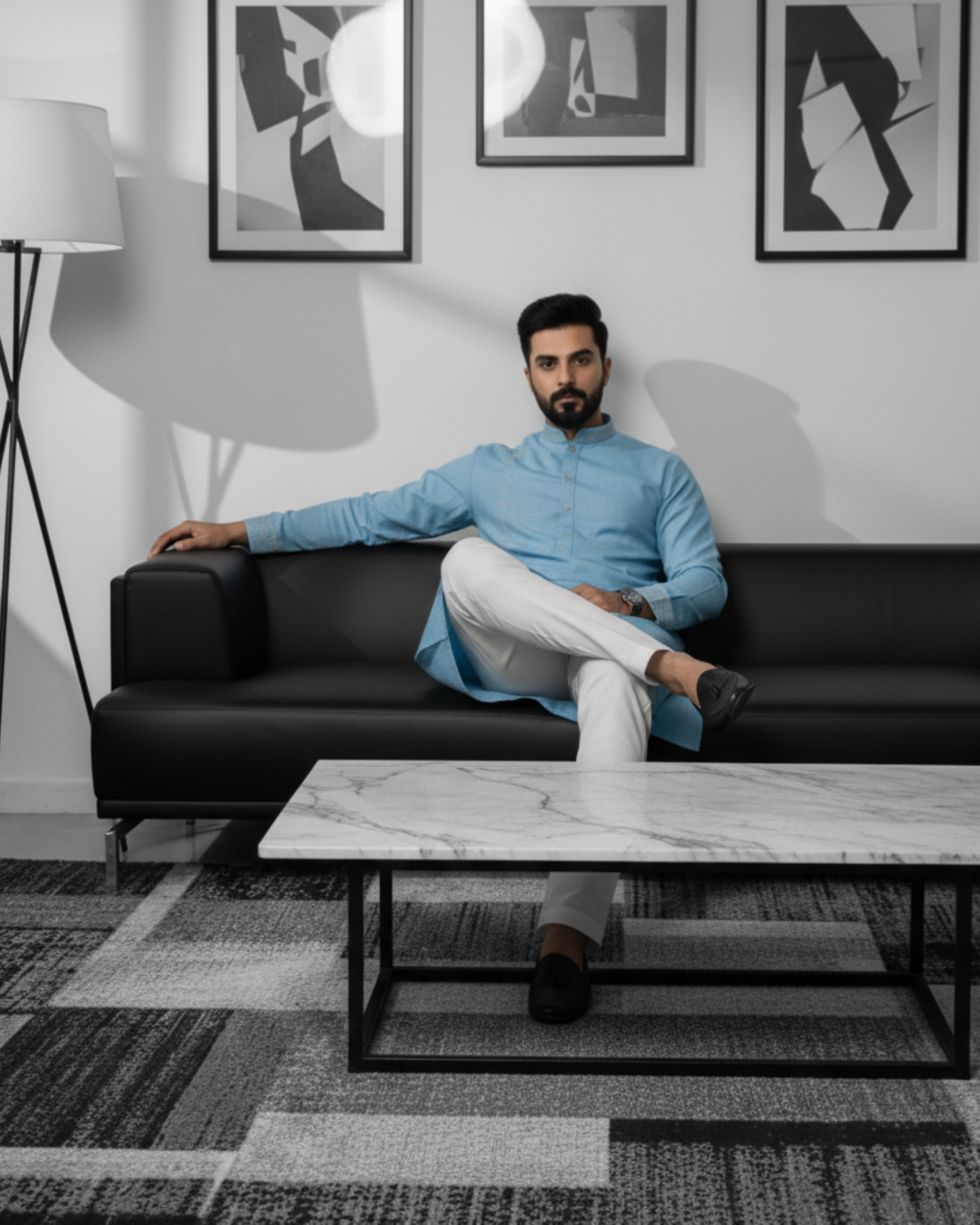 Azure Blue – Pure Hand-Woven Khadi Unstitched Suit