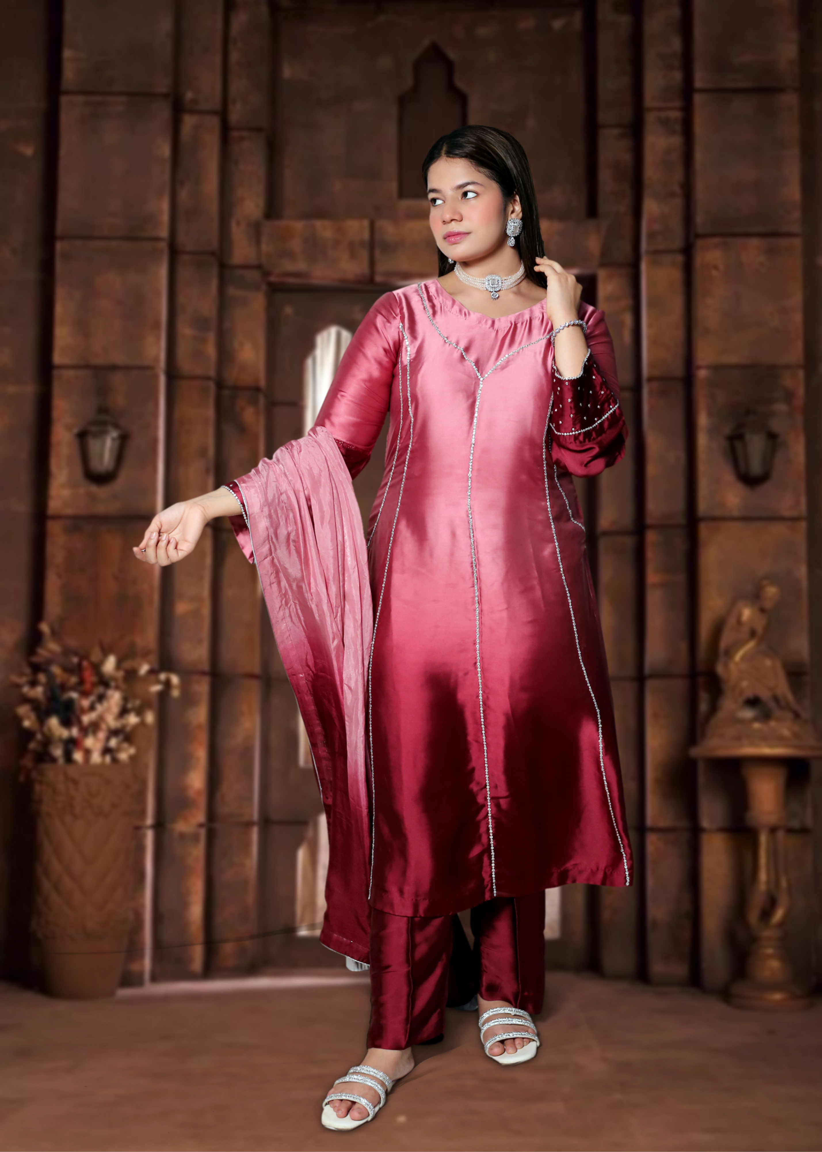 Silk Kurta Pant Dupatta Set | Ready to Wear