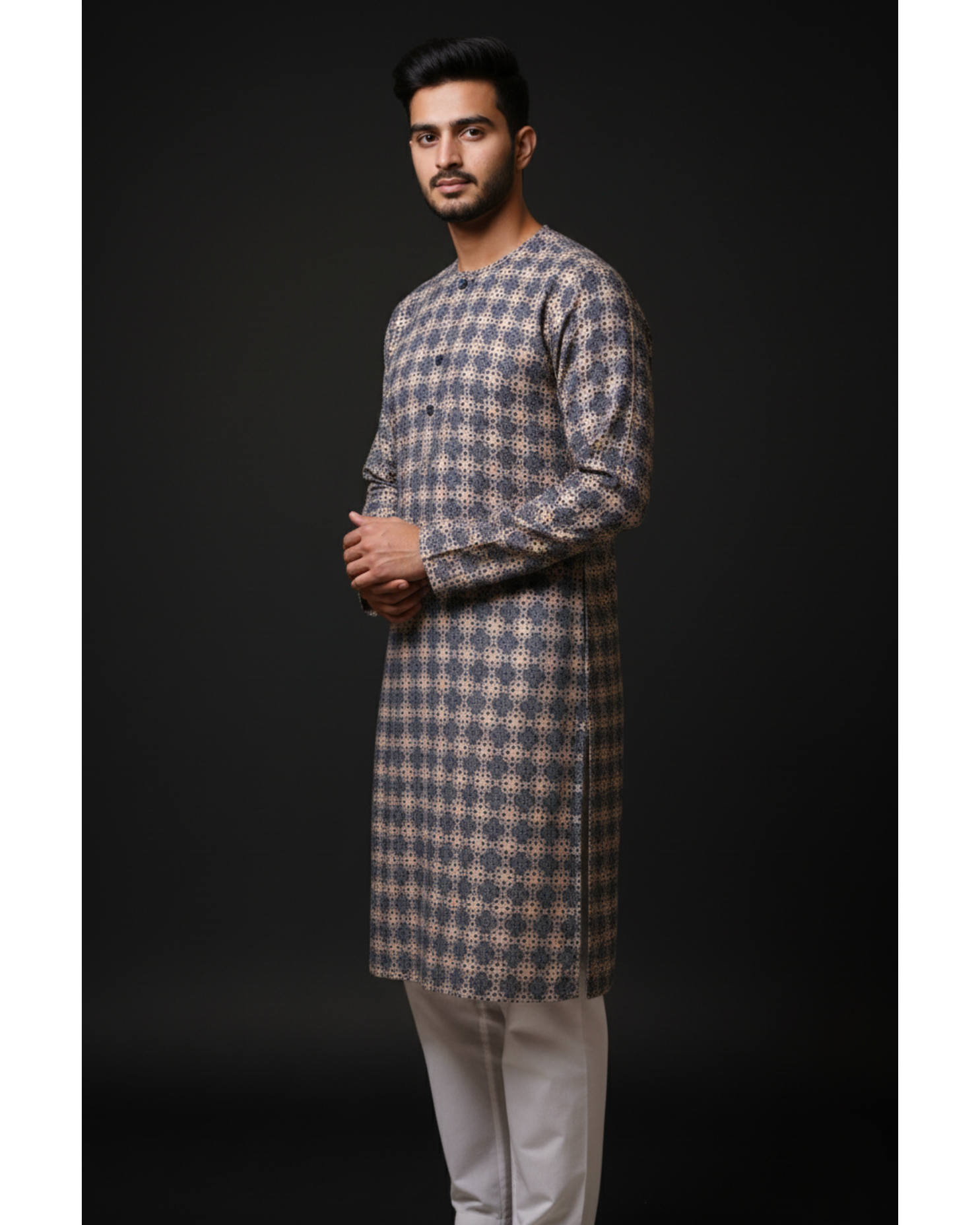Royal Navy Mosaic – Pure Hand-Woven Khadi Unstitched Suit