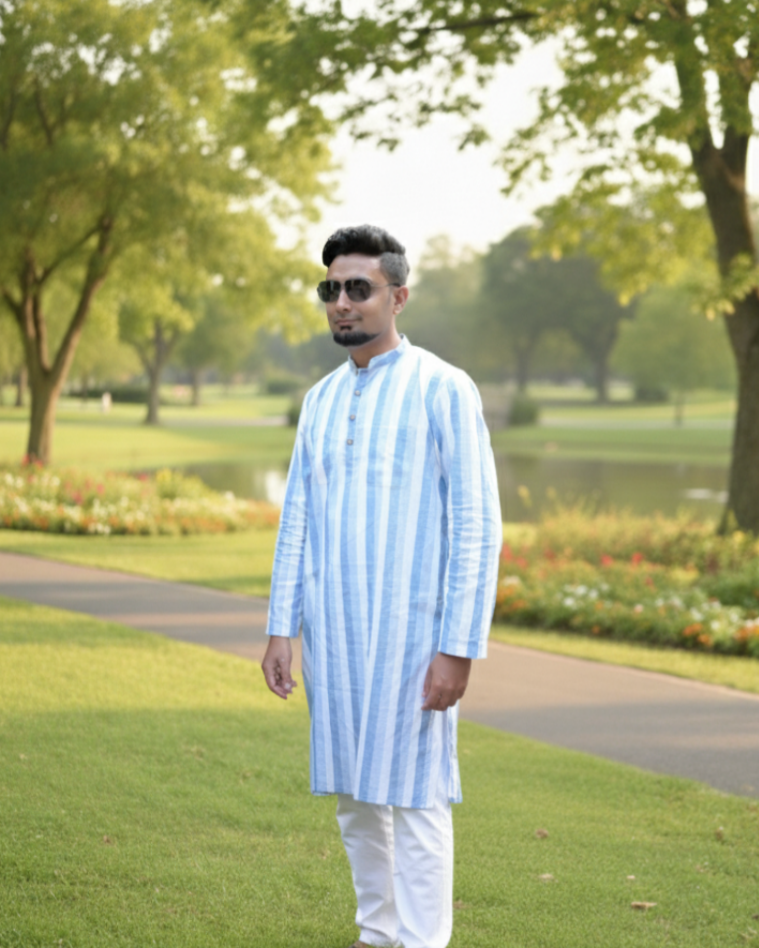 Striped Khaadi Kurta with Classic Cotton Pyjama