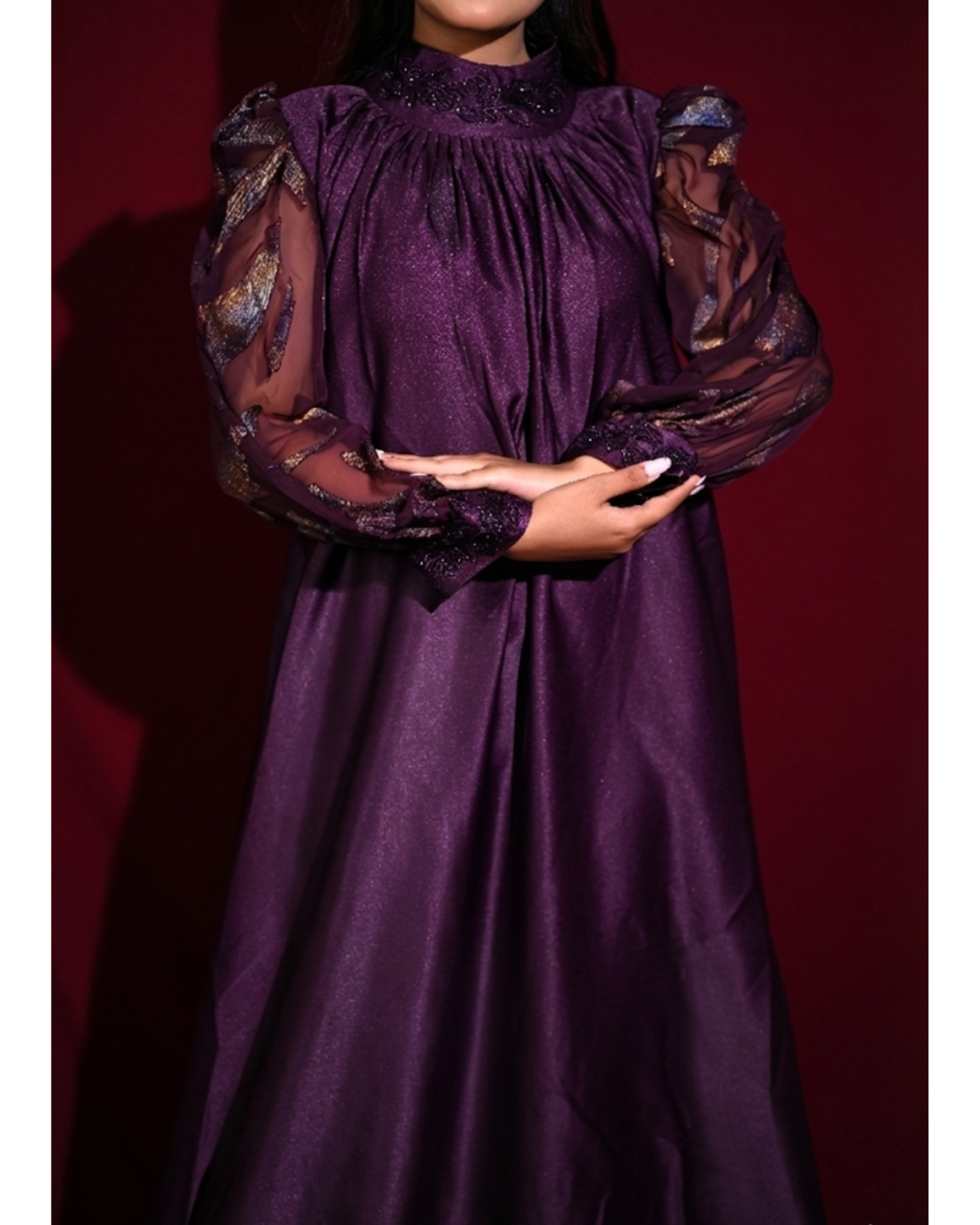 Violet Grace – Crepe Silk Gown with Chiffon Sleeves