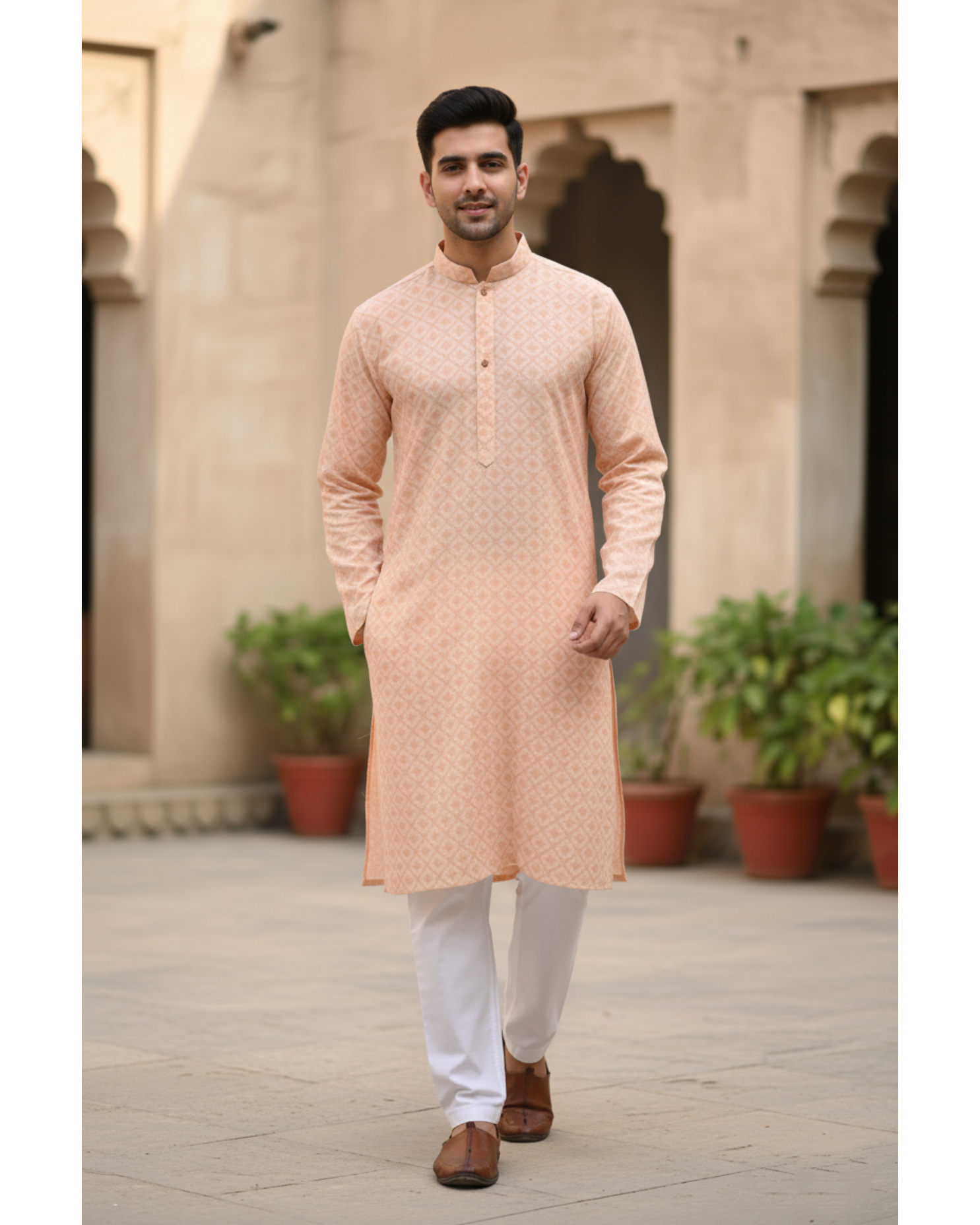 Sahara Peach – Pure Hand-Woven Indian Khadi Unstitched Suit