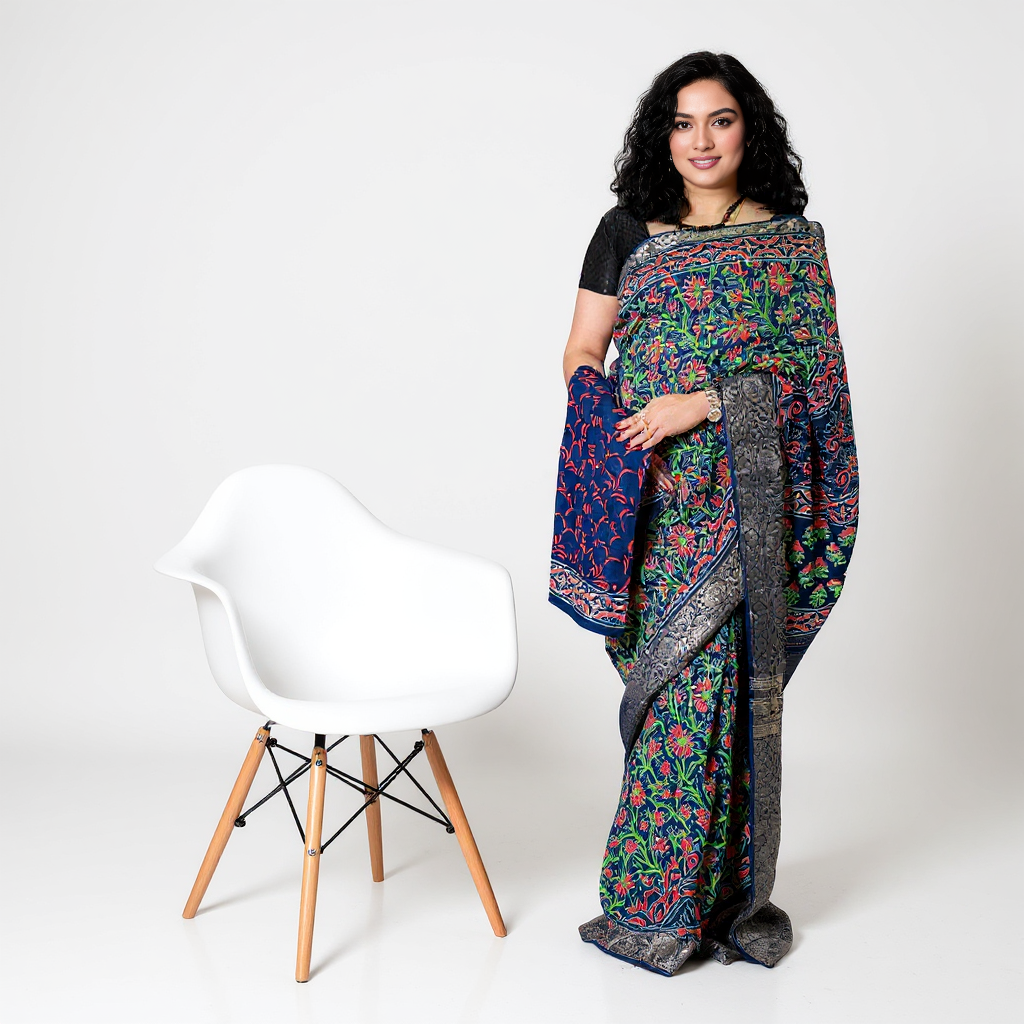 Pure Kalamkari Ready-to-Wear Saree with Unstitched Blouse
