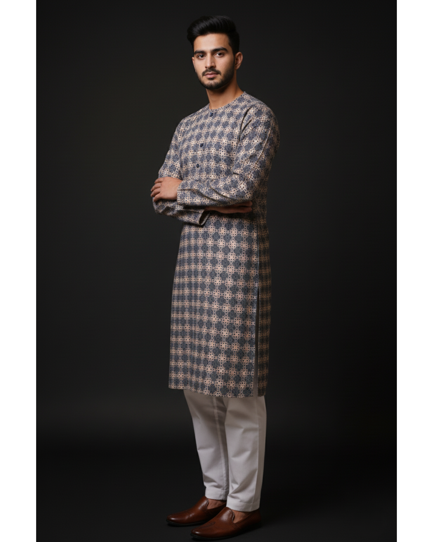 Royal Navy Mosaic – Pure Hand-Woven Khadi Unstitched Suit
