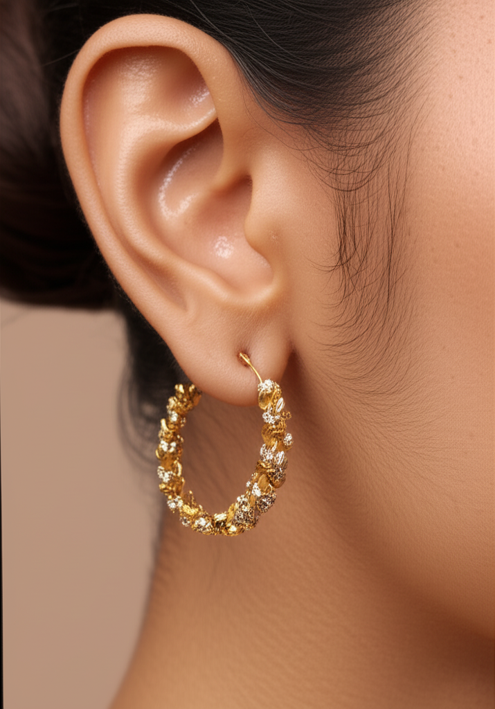 Floral Elegance Gold Hoop Earrings