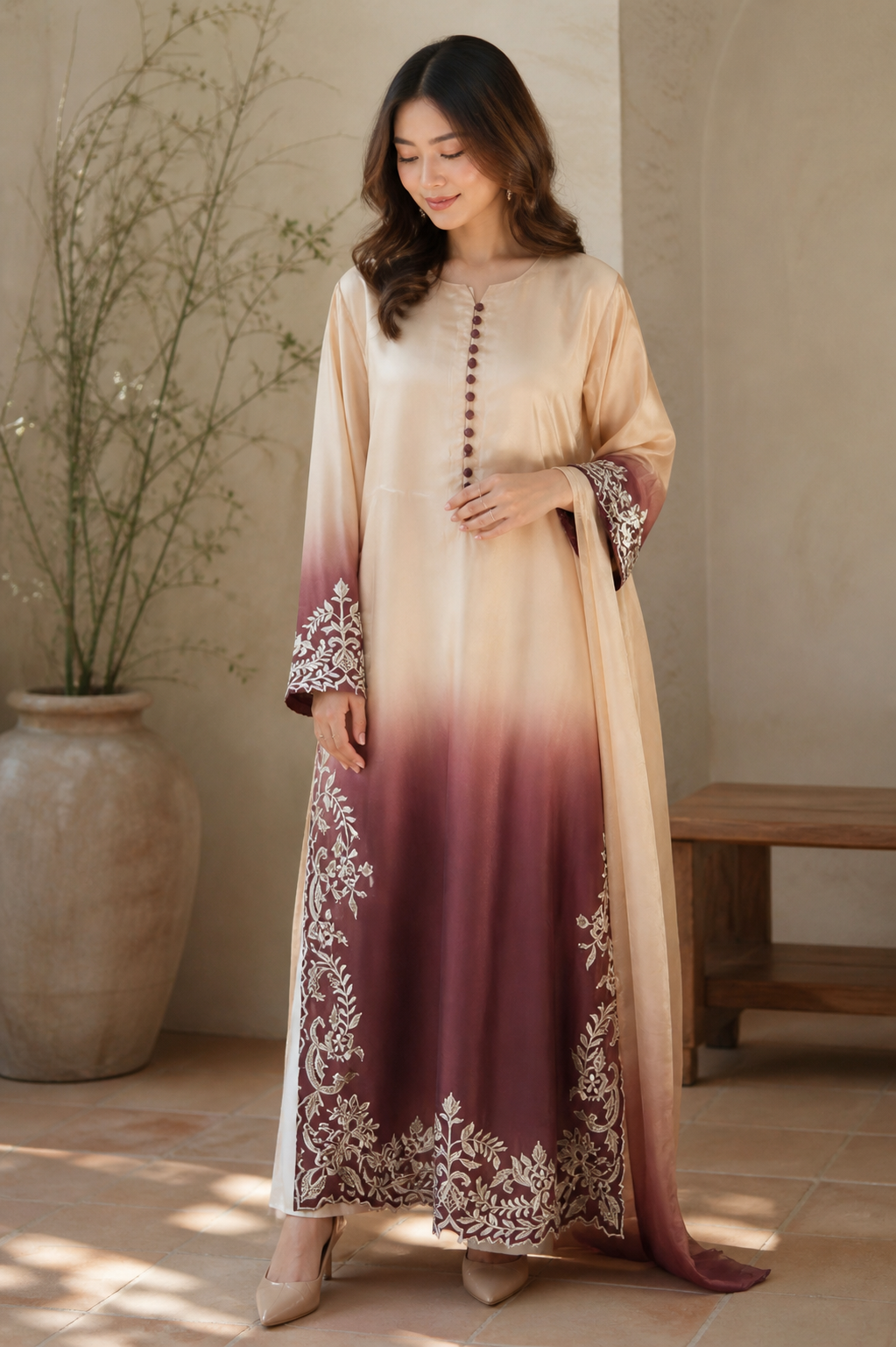 Noor Ombre Sheesha Silk Ensemble