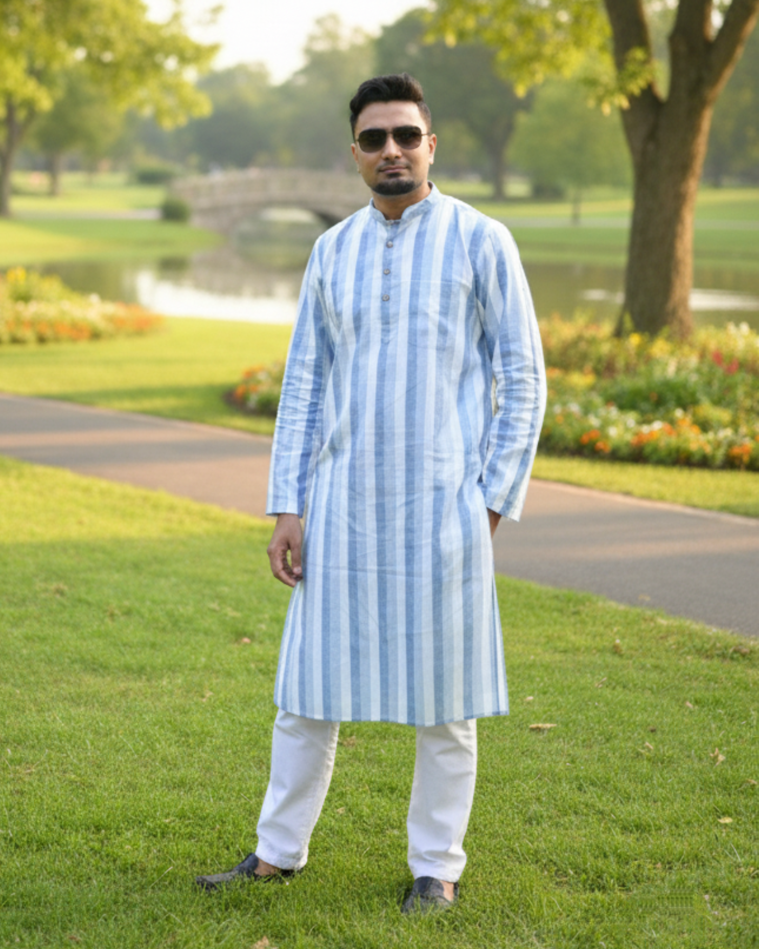 Striped Khaadi Kurta with Classic Cotton Pyjama