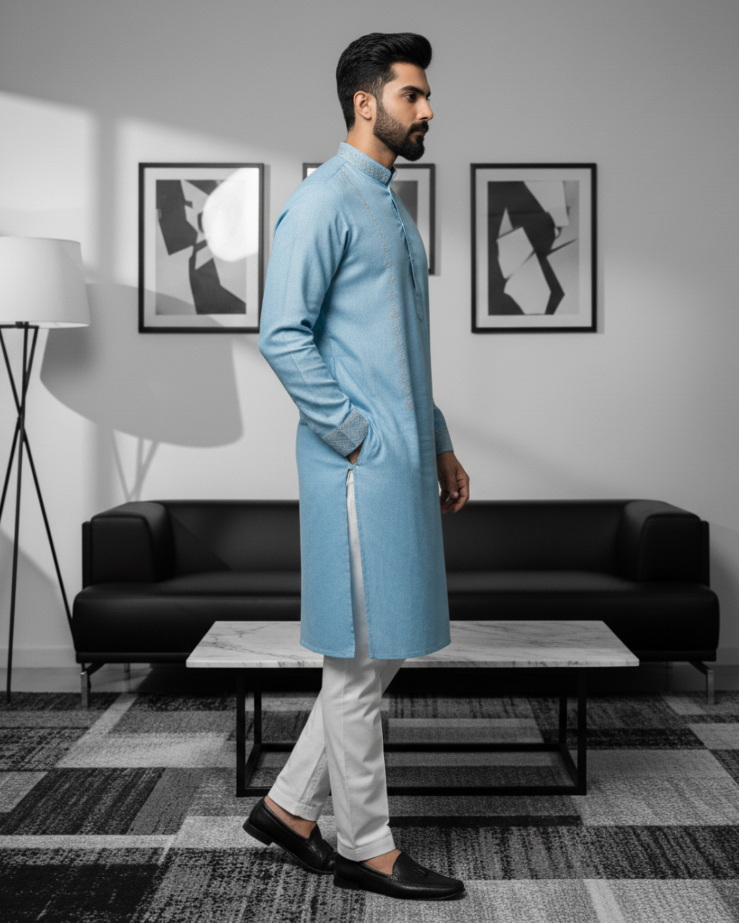Azure Blue – Pure Hand-Woven Khadi Unstitched Suit