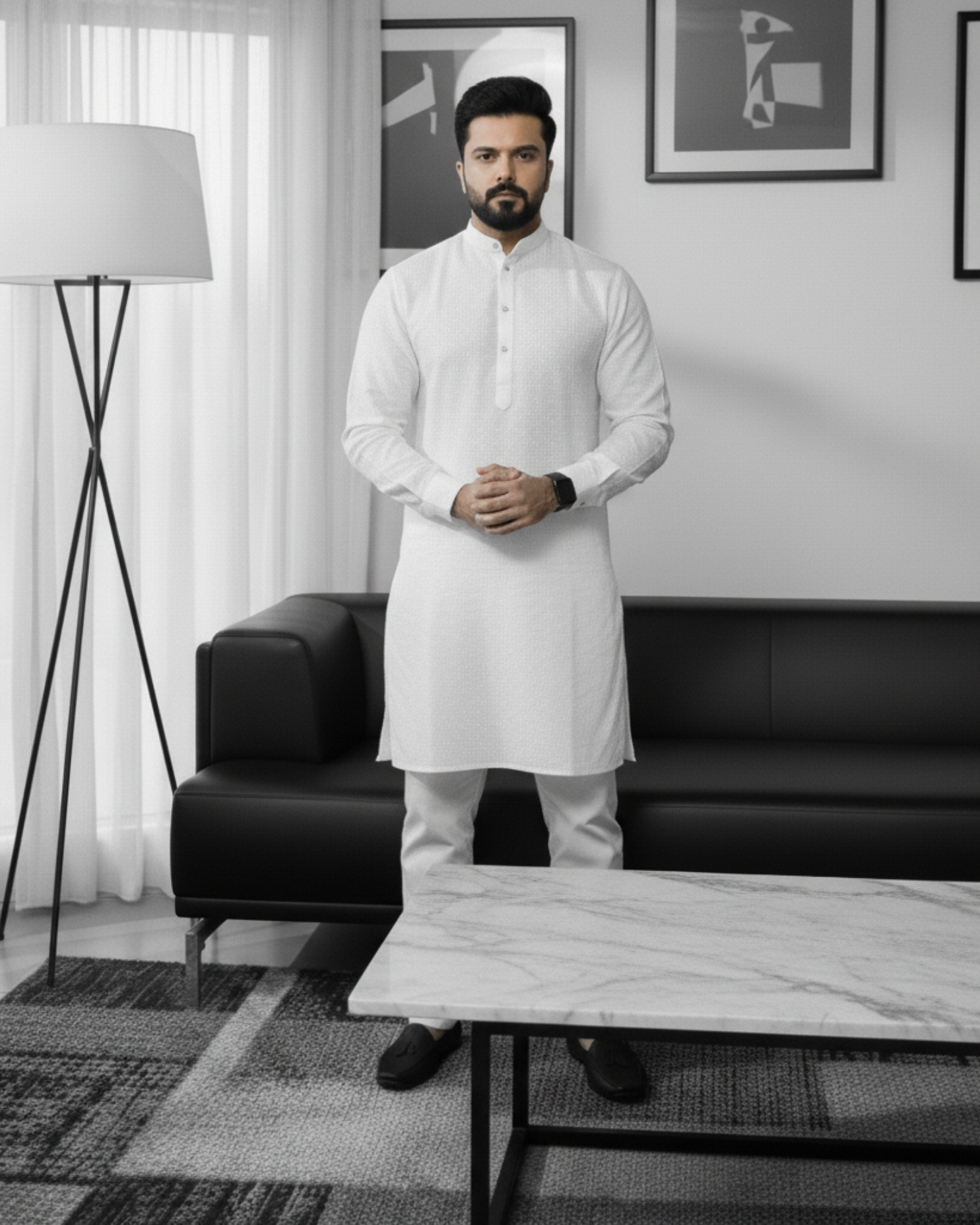  Pristine White – Pure Hand-Woven Khadi stitched Suit