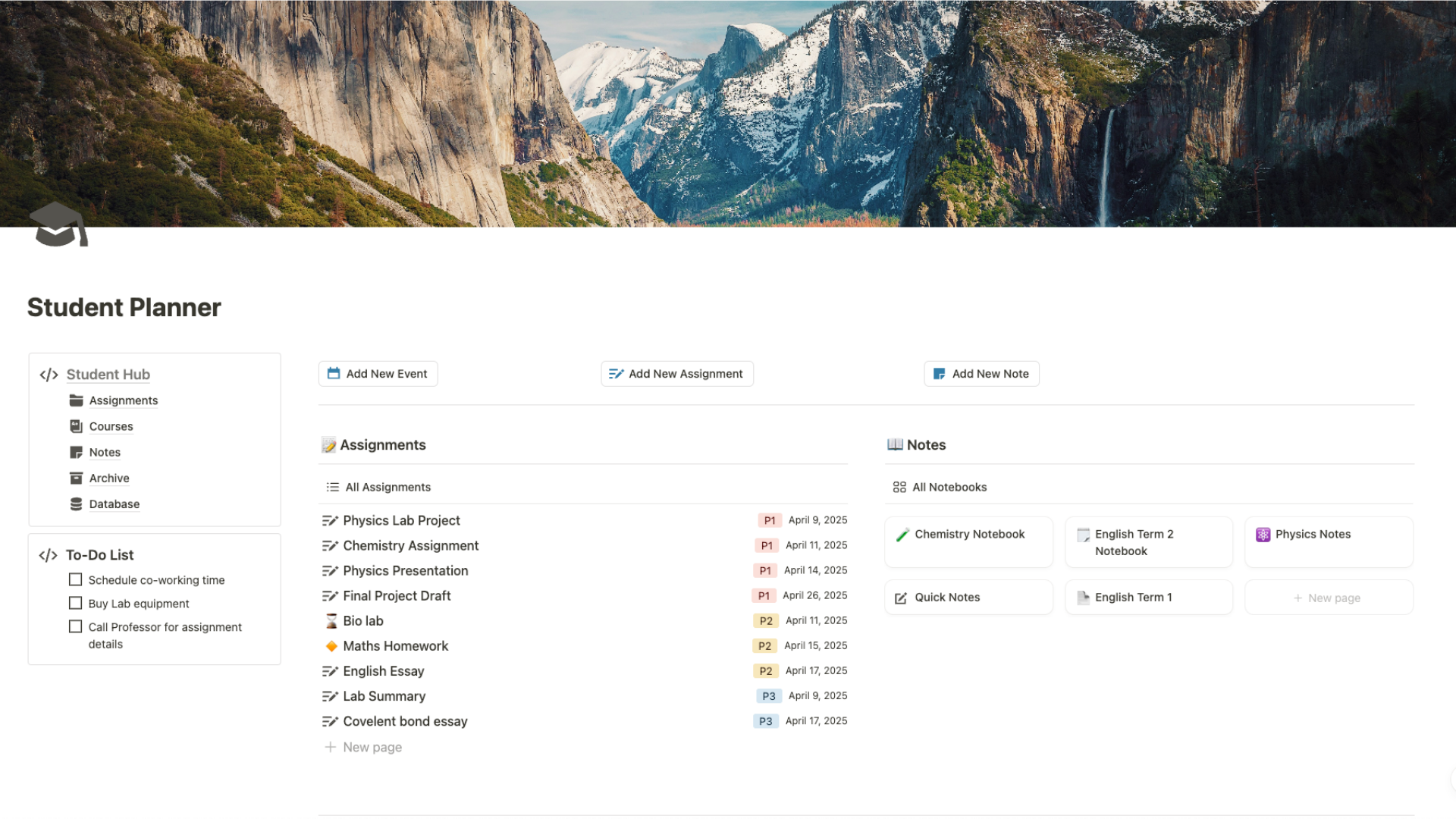 Notion Student Planner