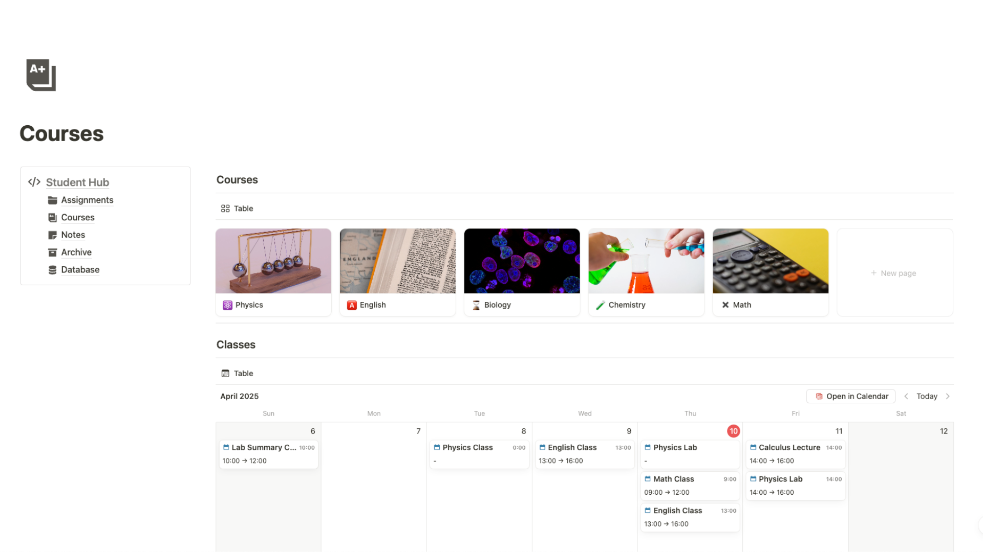 Notion Student Planner