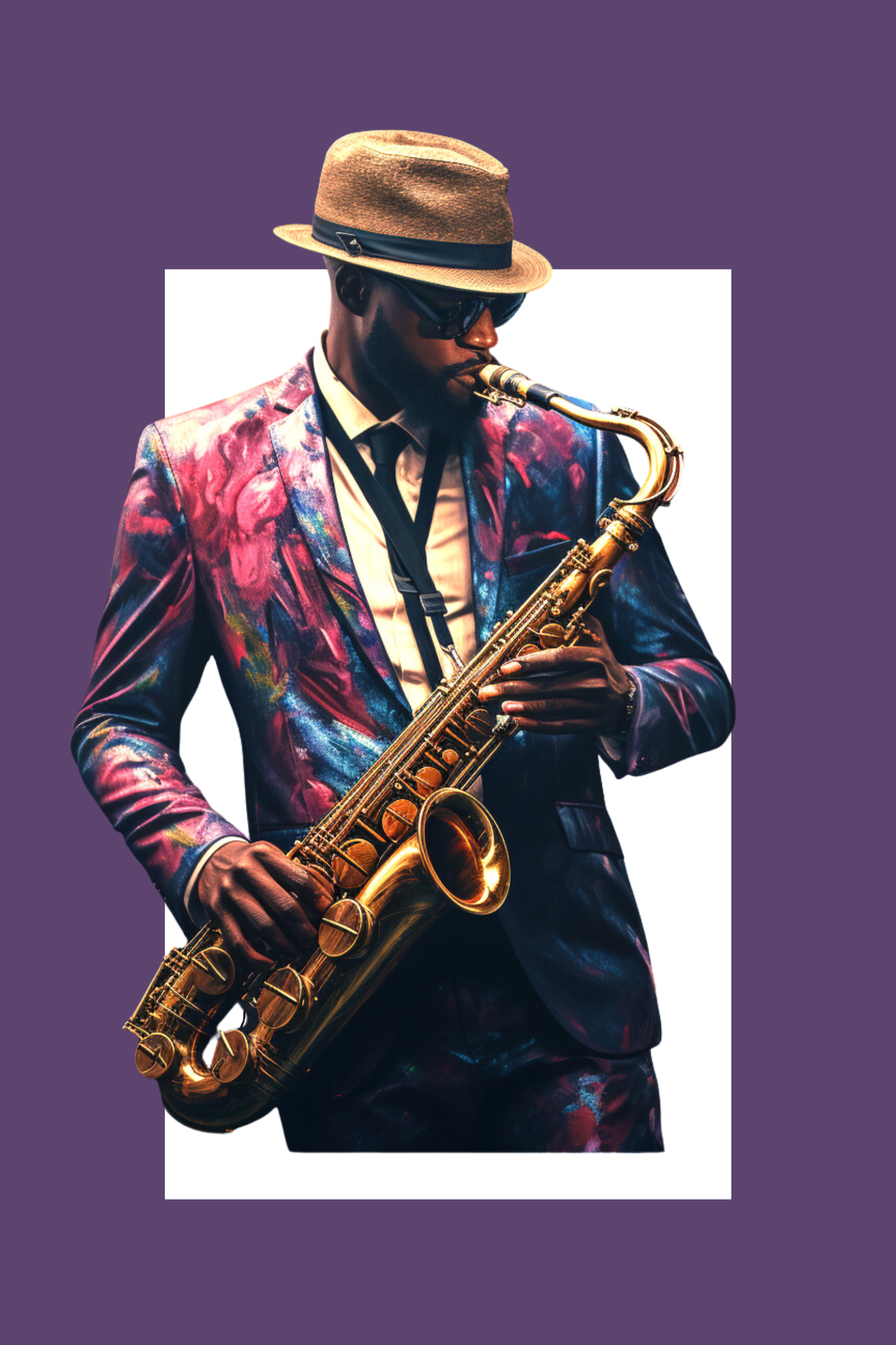 Sax man large wall canvas, he does it with style.