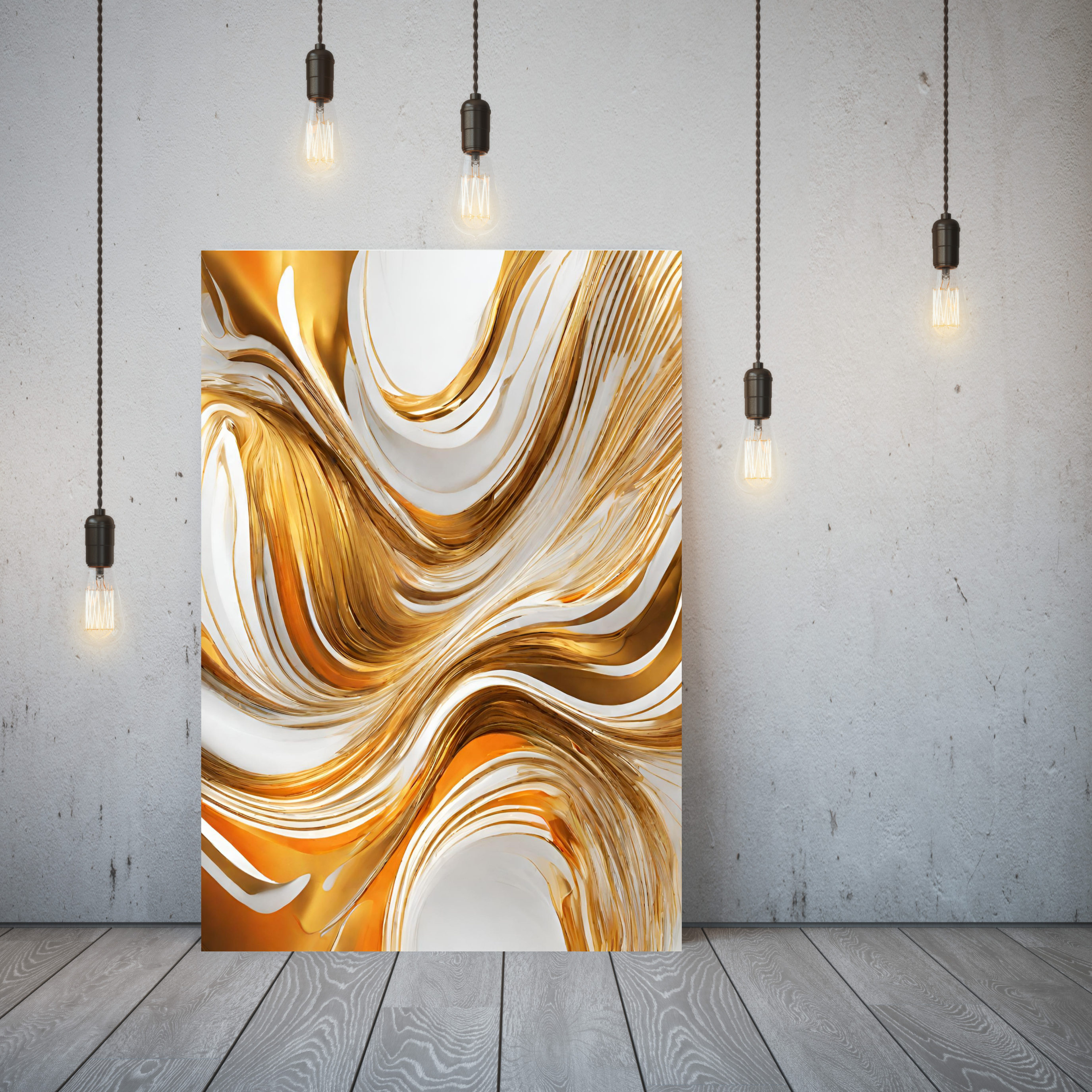 Golden Abstract with Swirls and Hues of Shading, Large canvas 40 x 60 inches