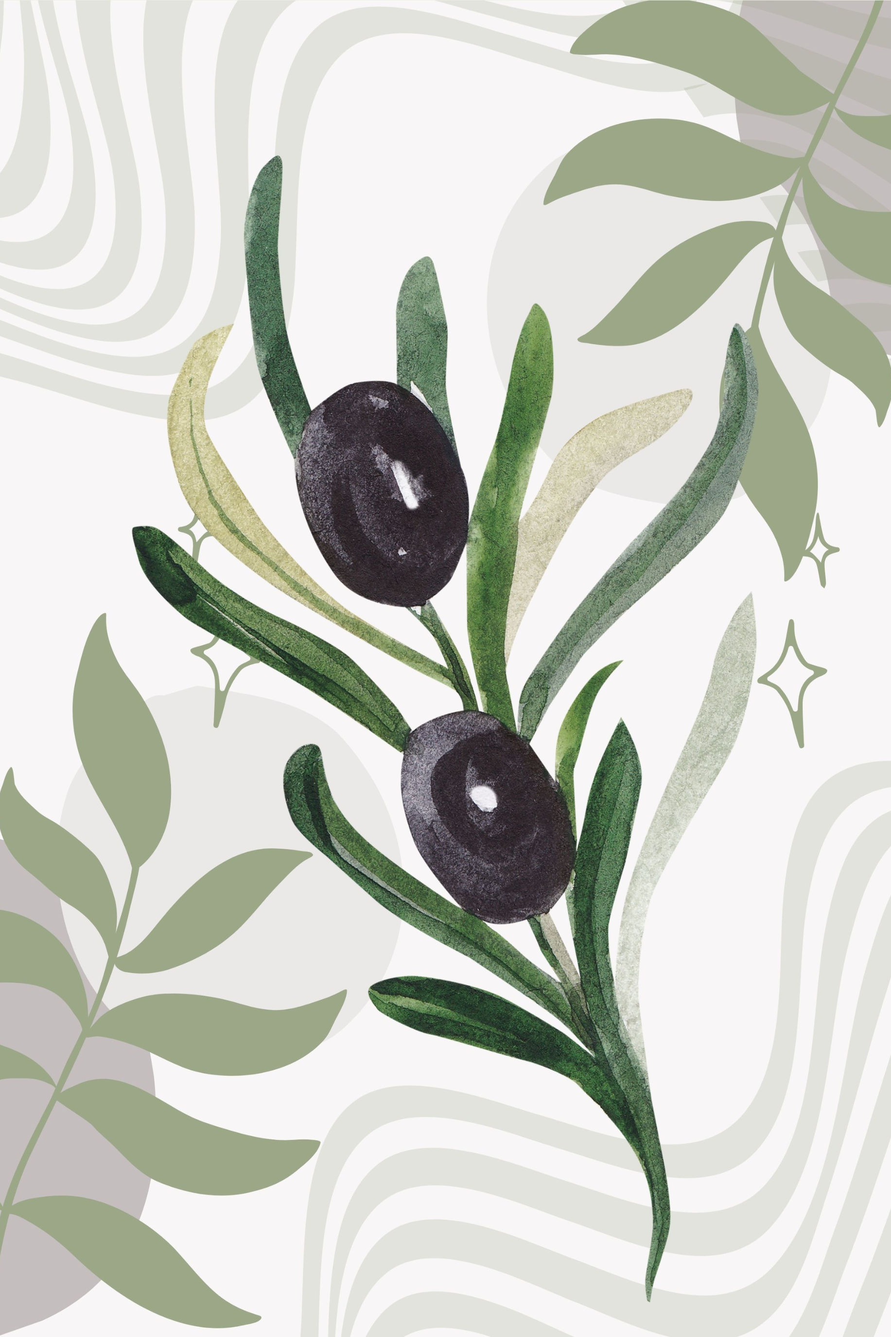 Olive Branch with Black Olives Art Print