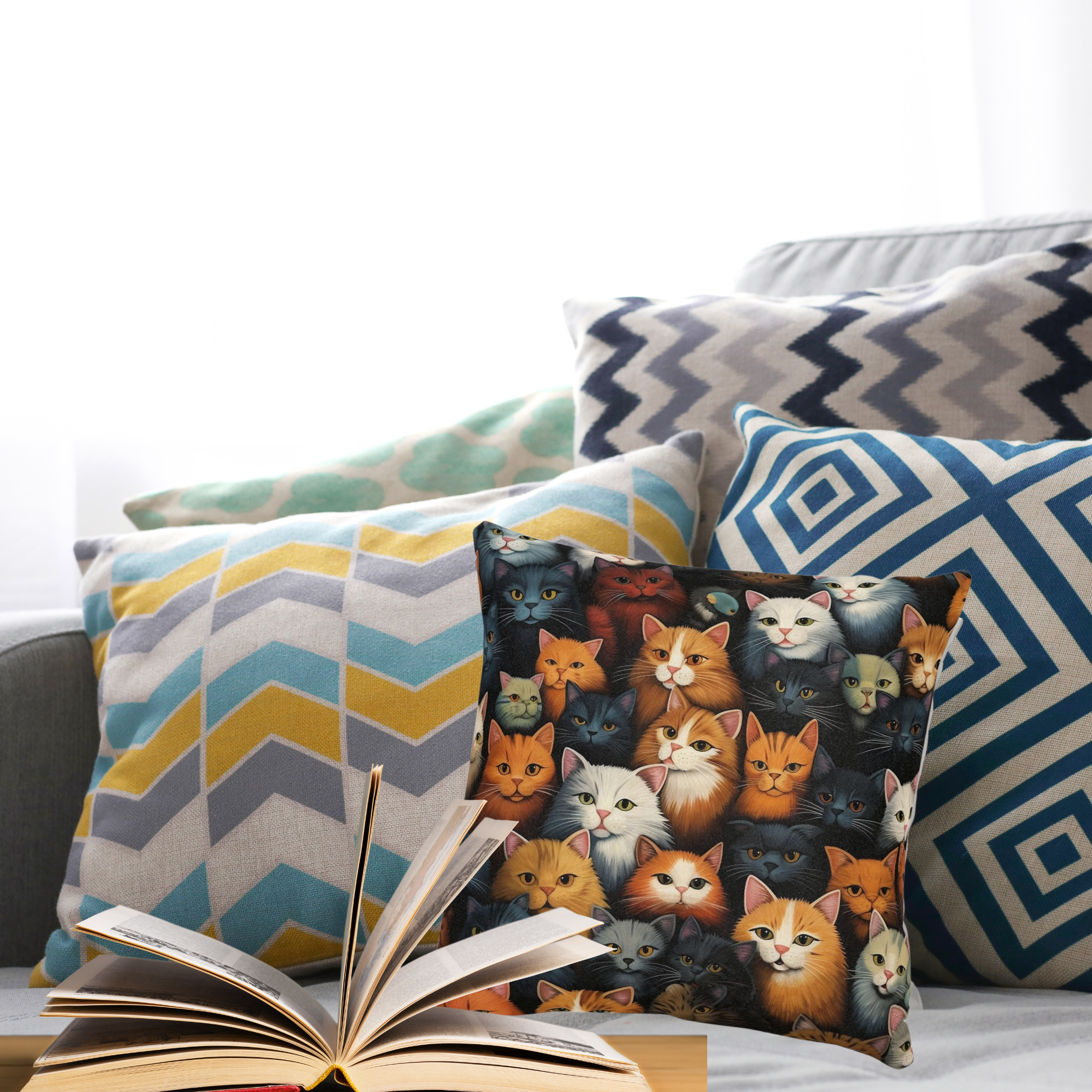 Cat Lovers Cushion, All over cat print on a faux suede cushion. 