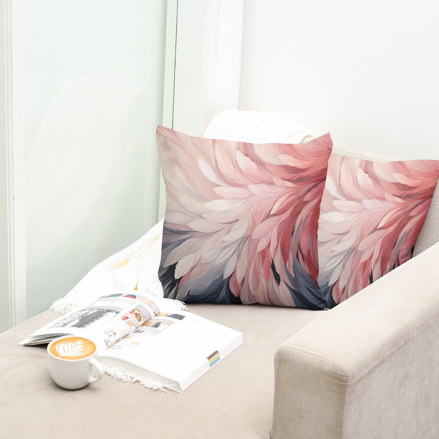 Cascading Feather Cushion, Elegant Abstract Feather Cushion