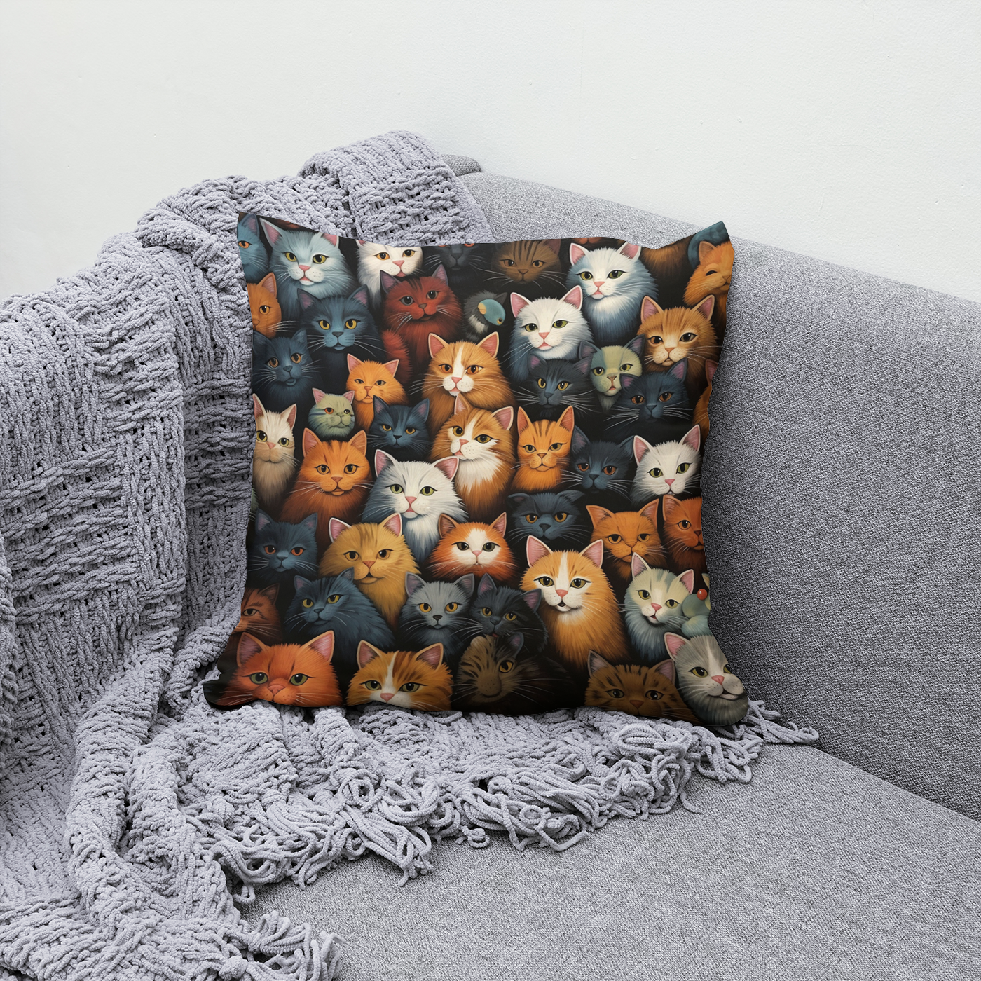 Cat Lovers Cushion, All over cat print on a faux suede cushion. 
