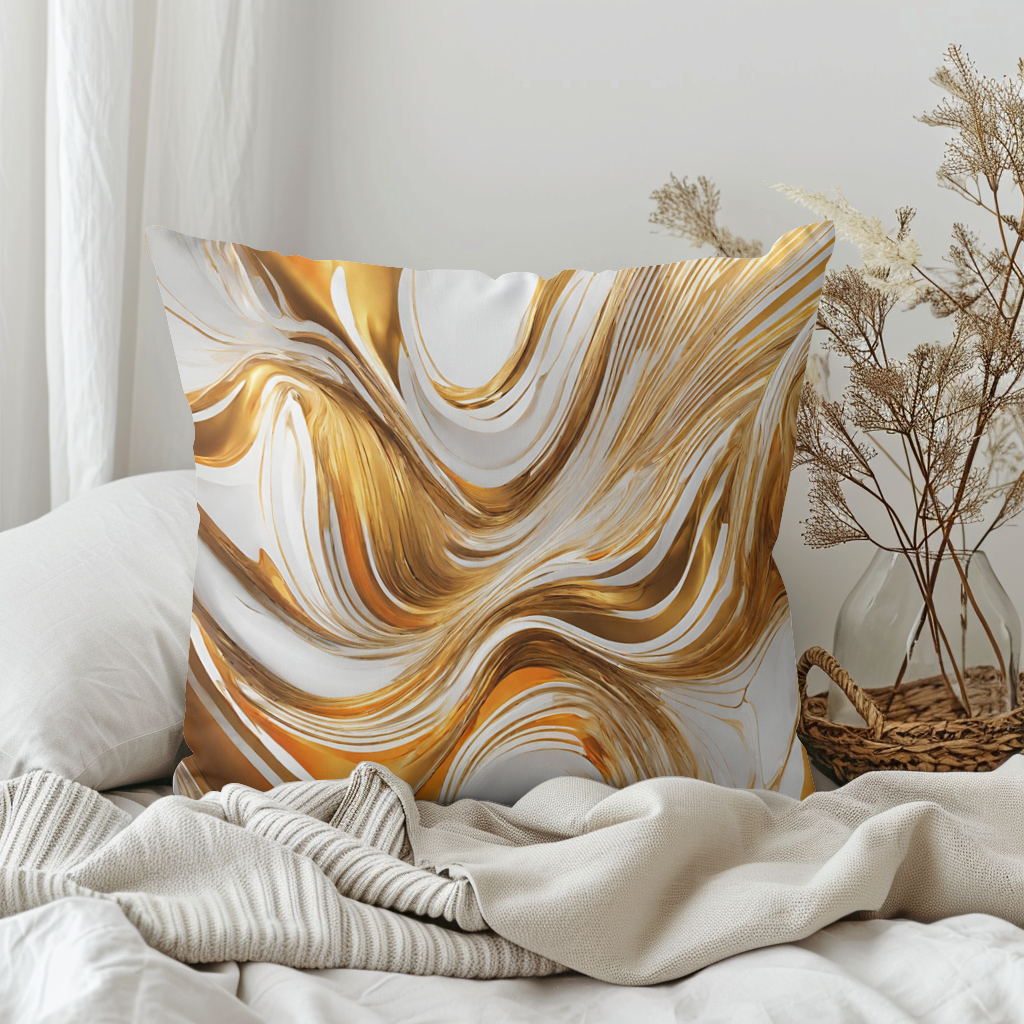 Abstract Cushion in gold white and brown swirls.  ideal for all areas,