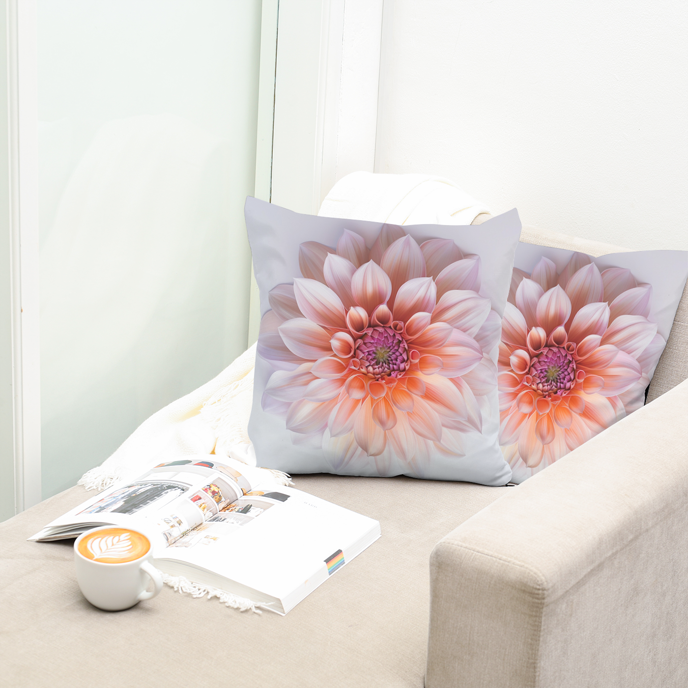 Stunning single Dahlia flower head in a faux suede cushion design. 
