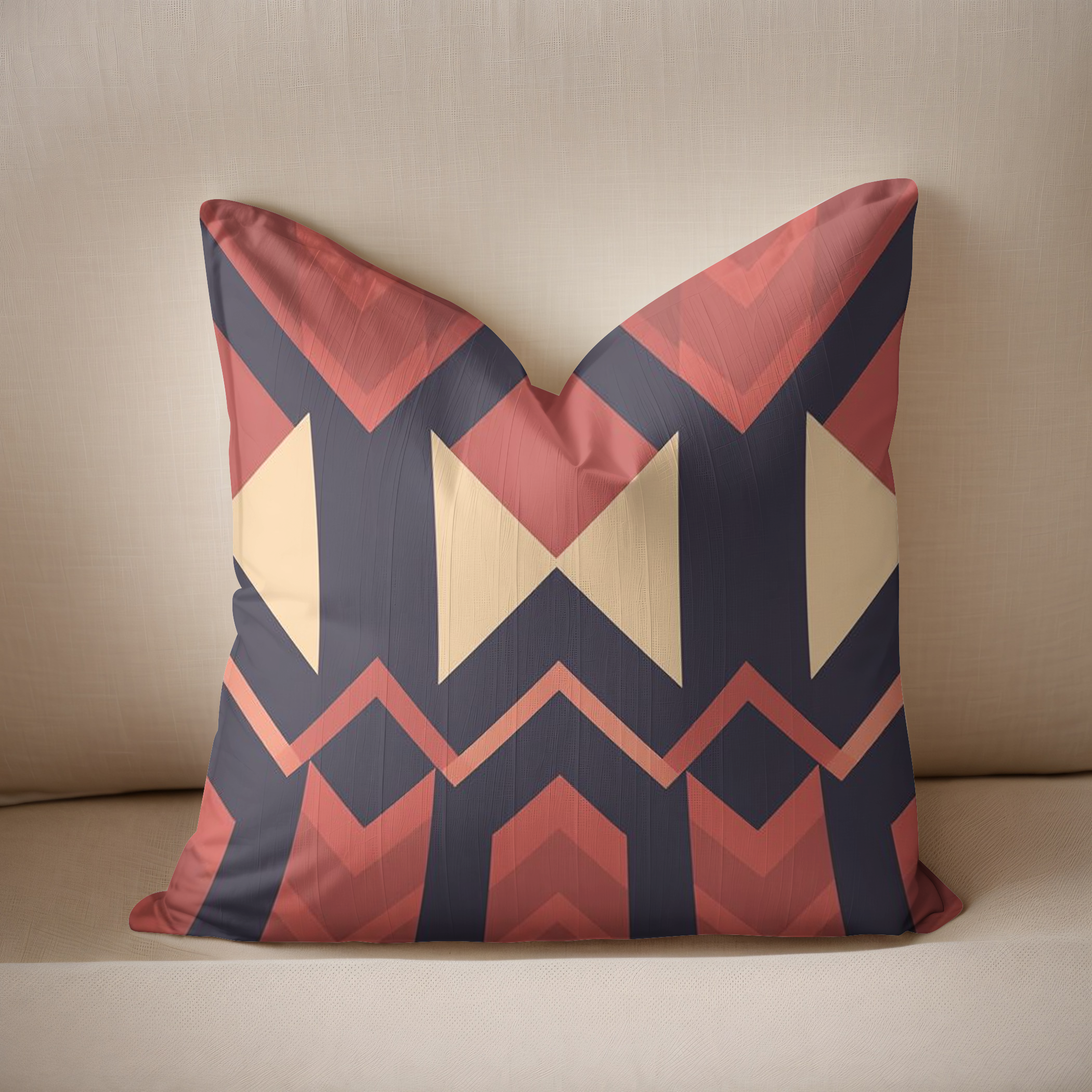 Cushion with a modern geometric design, solid colours.