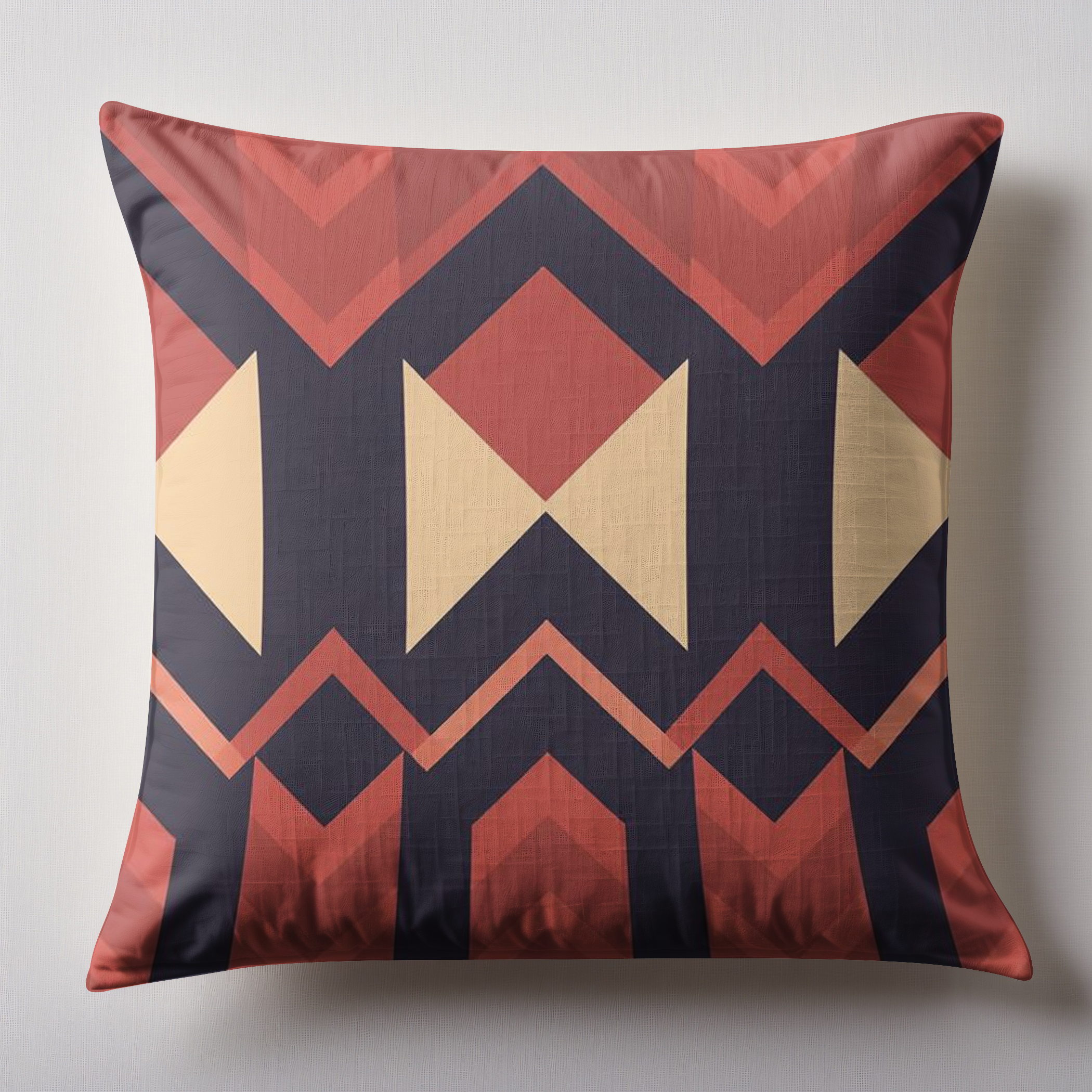 Cushion with a modern geometric design, solid colours.