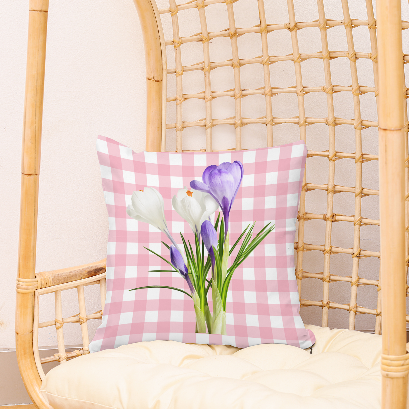 Fresh design for any kitchen or patio chairs, a pink gingham cushion.12 x 12 inches