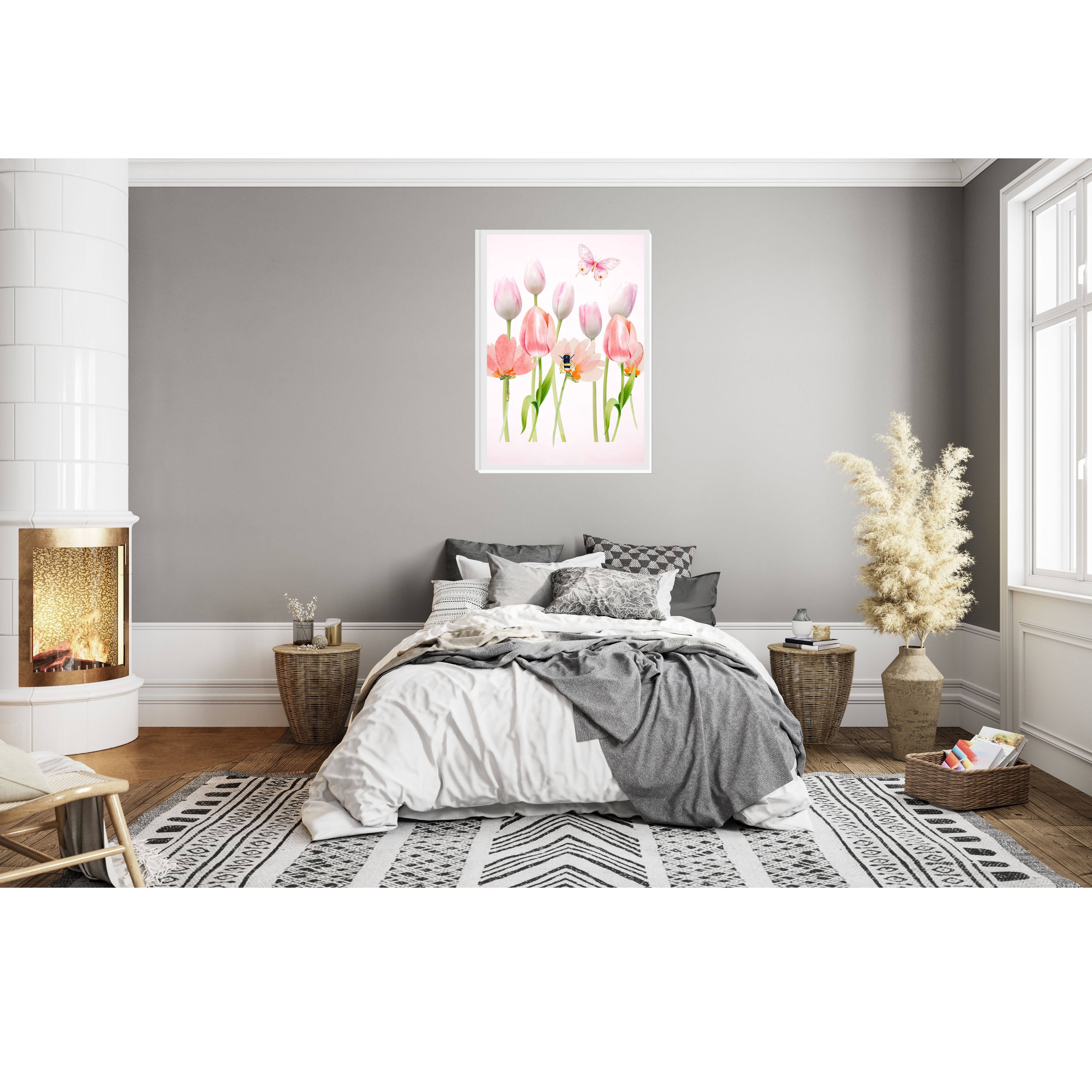 Canvas wall art of nature, flowers , bees and a butterfly.