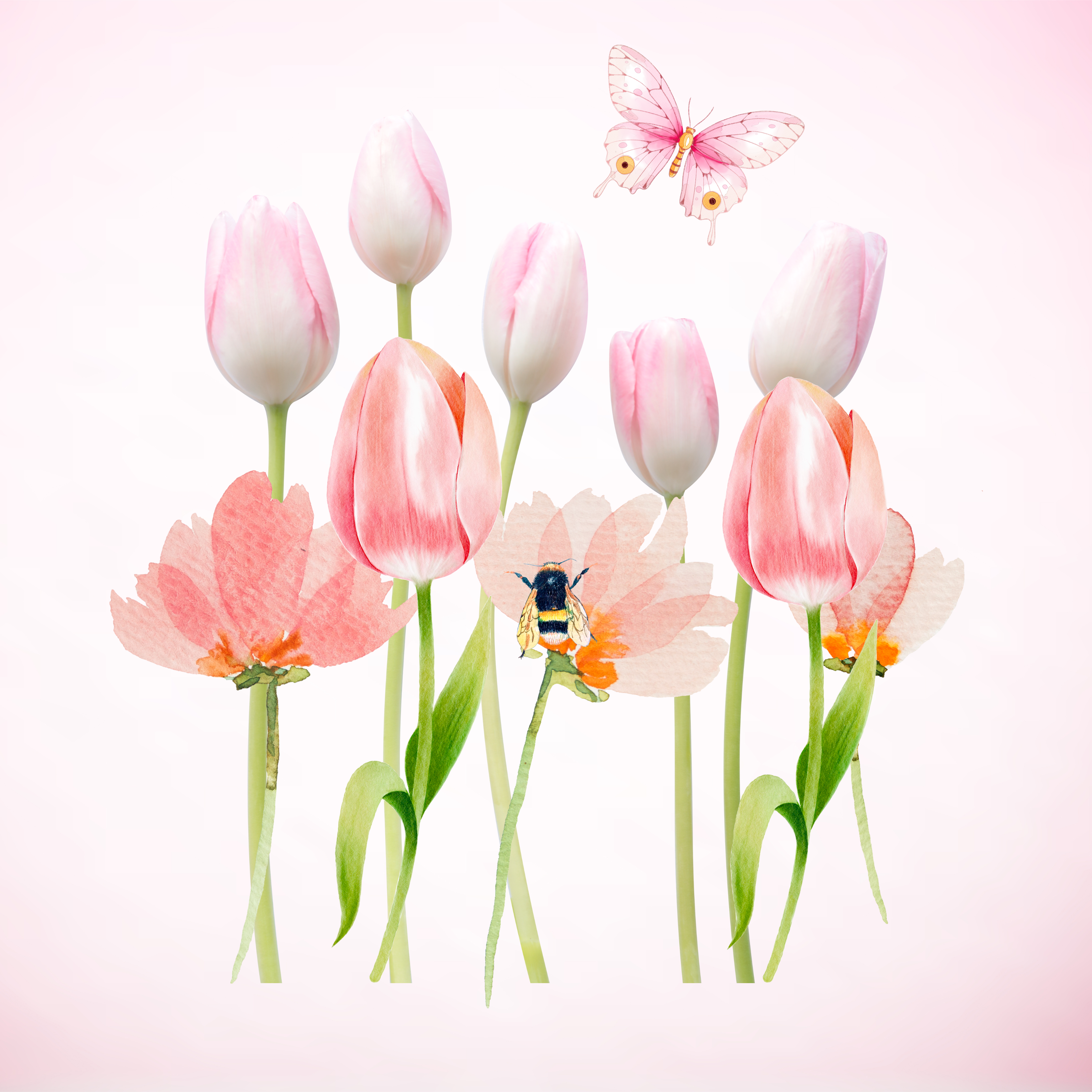 Canvas wall art of nature, flowers , bees and a butterfly.