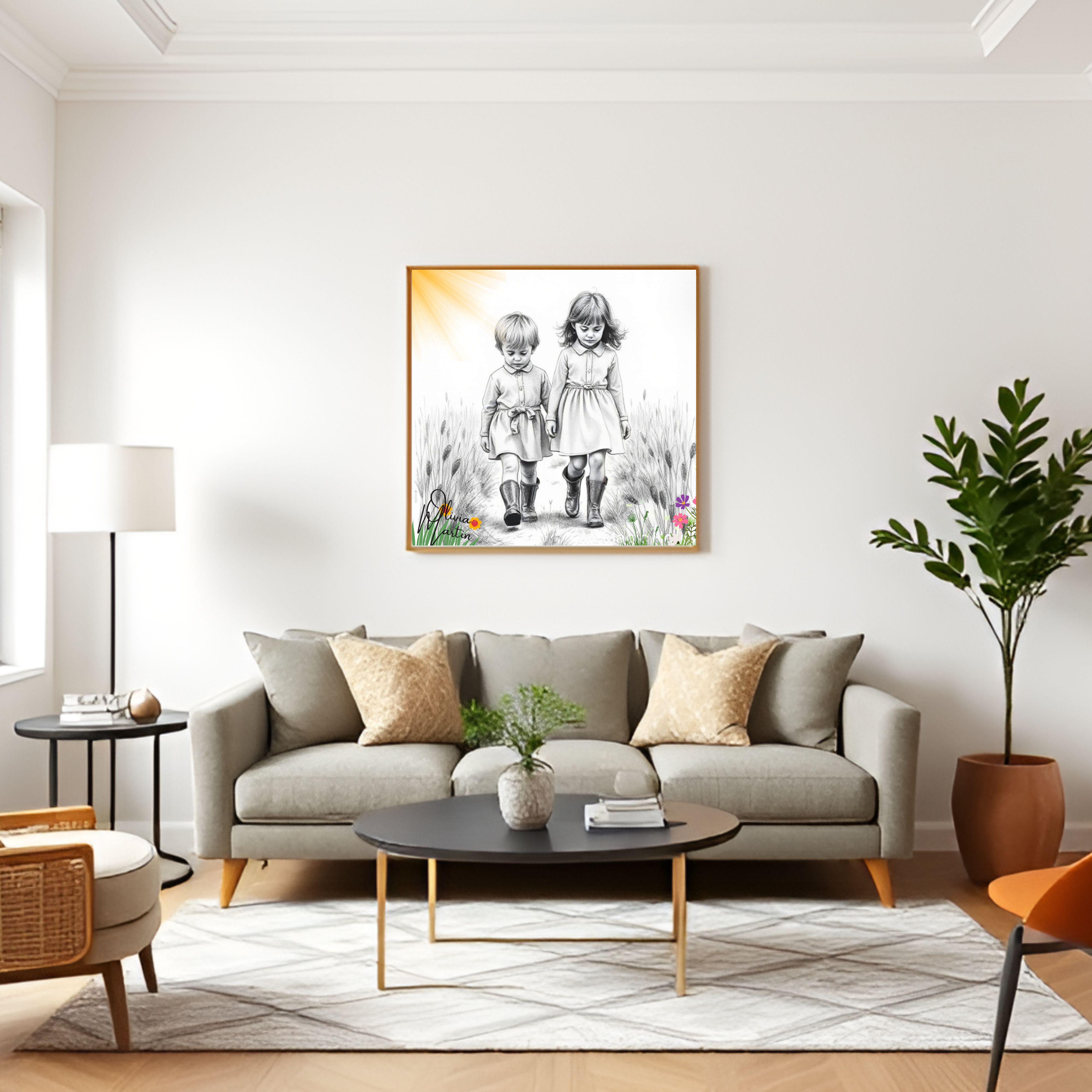 Canvas Wall Art, Two Kiddies Walking in their Wellies