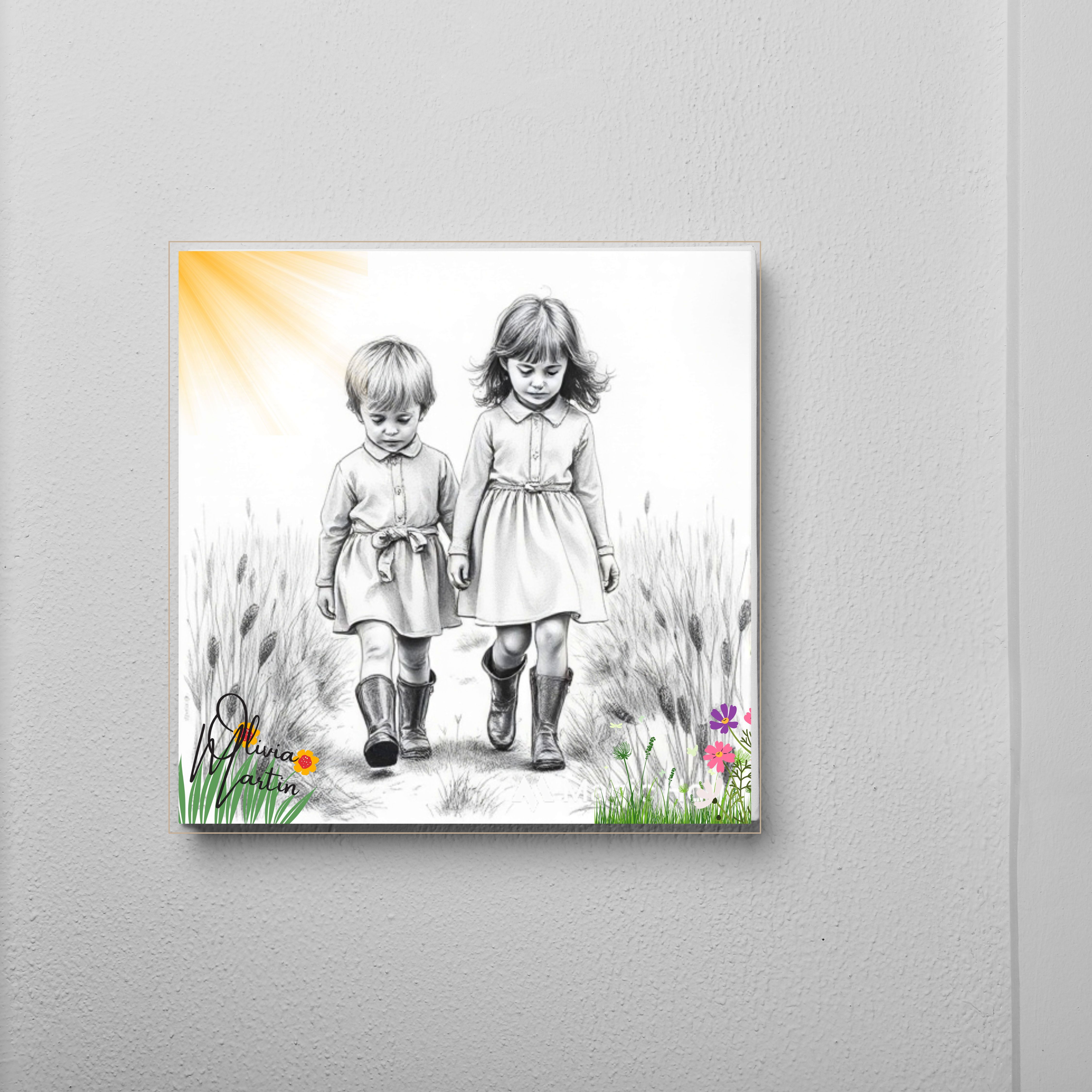 Canvas Wall Art, Two Kiddies Walking in their Wellies